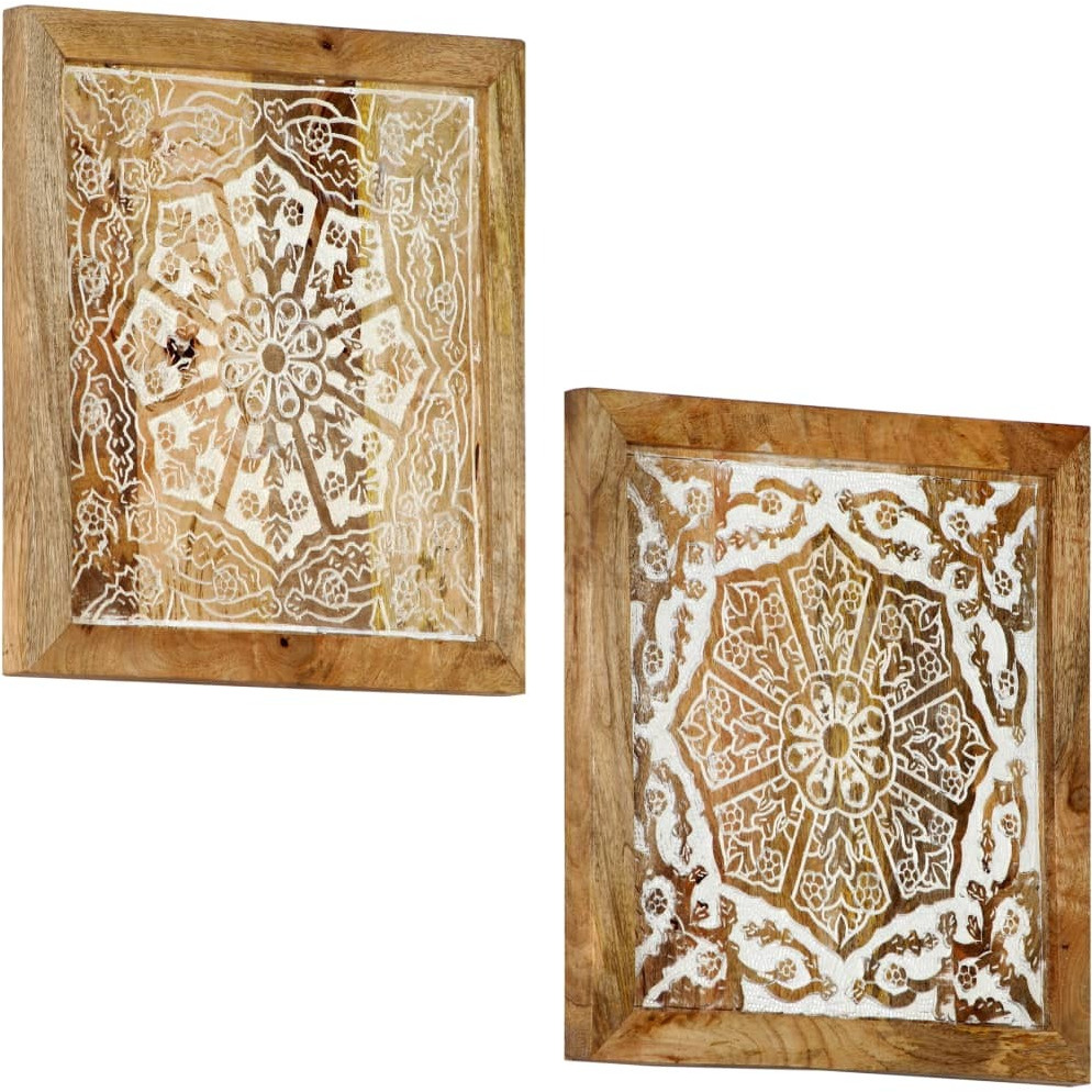 vidaXL Hand-Carved Wall Panels 2 pcs Solid Mango Wood 15.7&quotx15.7&quotx0.6"