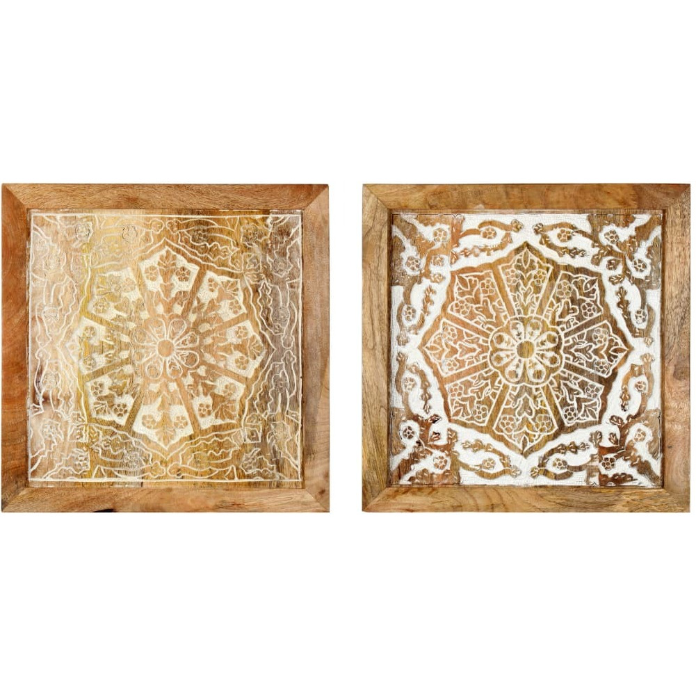 vidaXL Hand-Carved Wall Panels 2 pcs Solid Mango Wood 15.7&quotx15.7&quotx0.6"