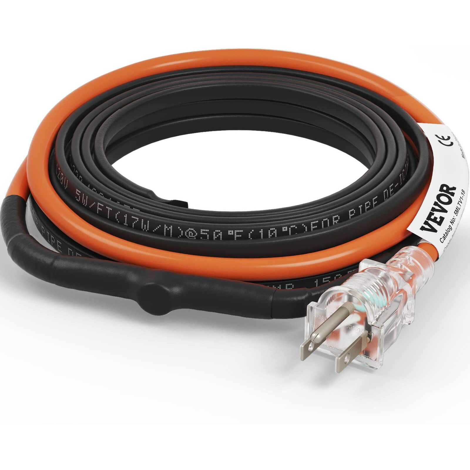 VEVOR Self-Regulating Pipe Heating Cable, 18-feet 5W/ft Heat Tape for Pipes Freeze Protection, Protects PVC Hose, Metal and Plastic Pipe from Freezing, 120V