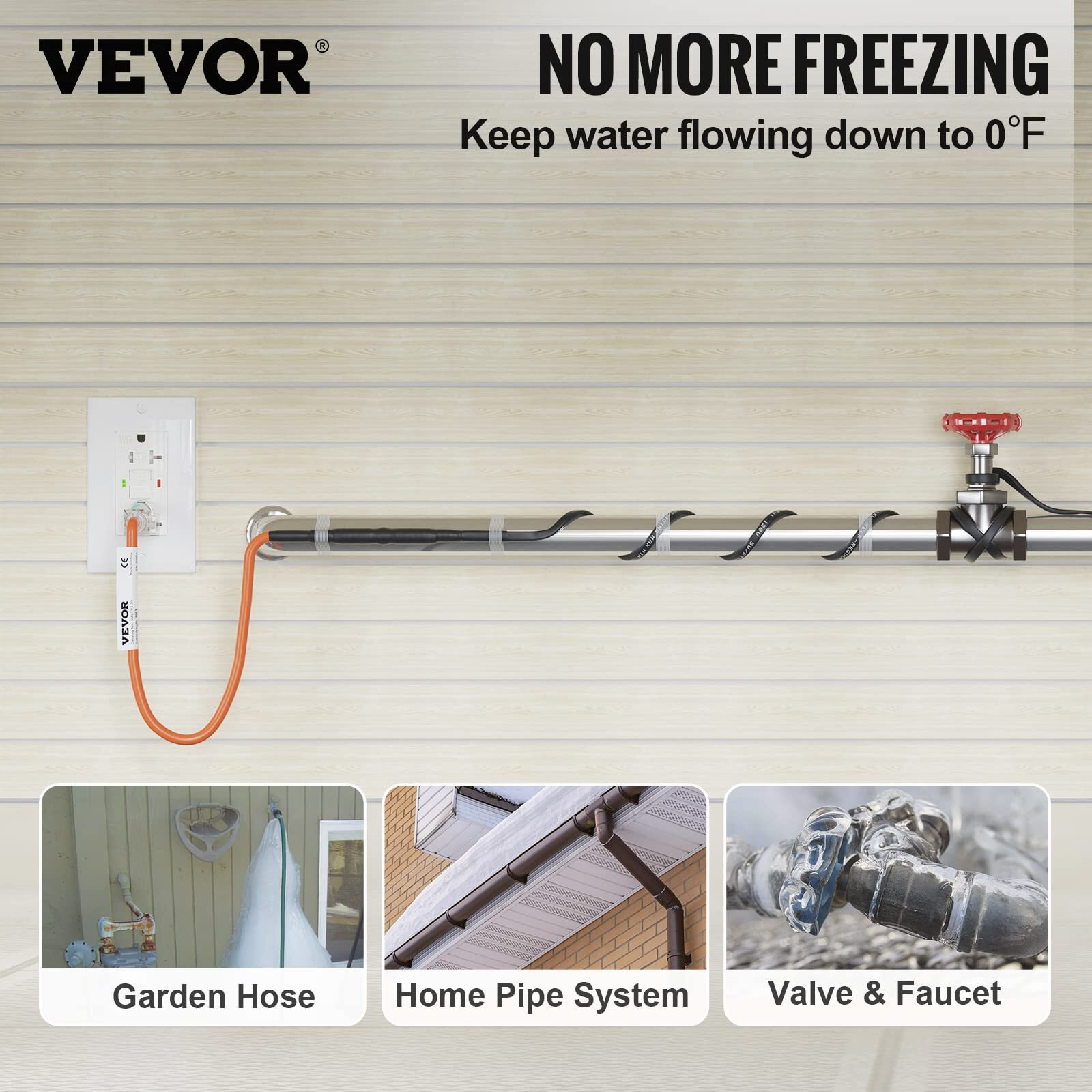 VEVOR Self-Regulating Pipe Heating Cable, 18-feet 5W/ft Heat Tape for Pipes Freeze Protection, Protects PVC Hose, Metal and Plastic Pipe from Freezing, 120V