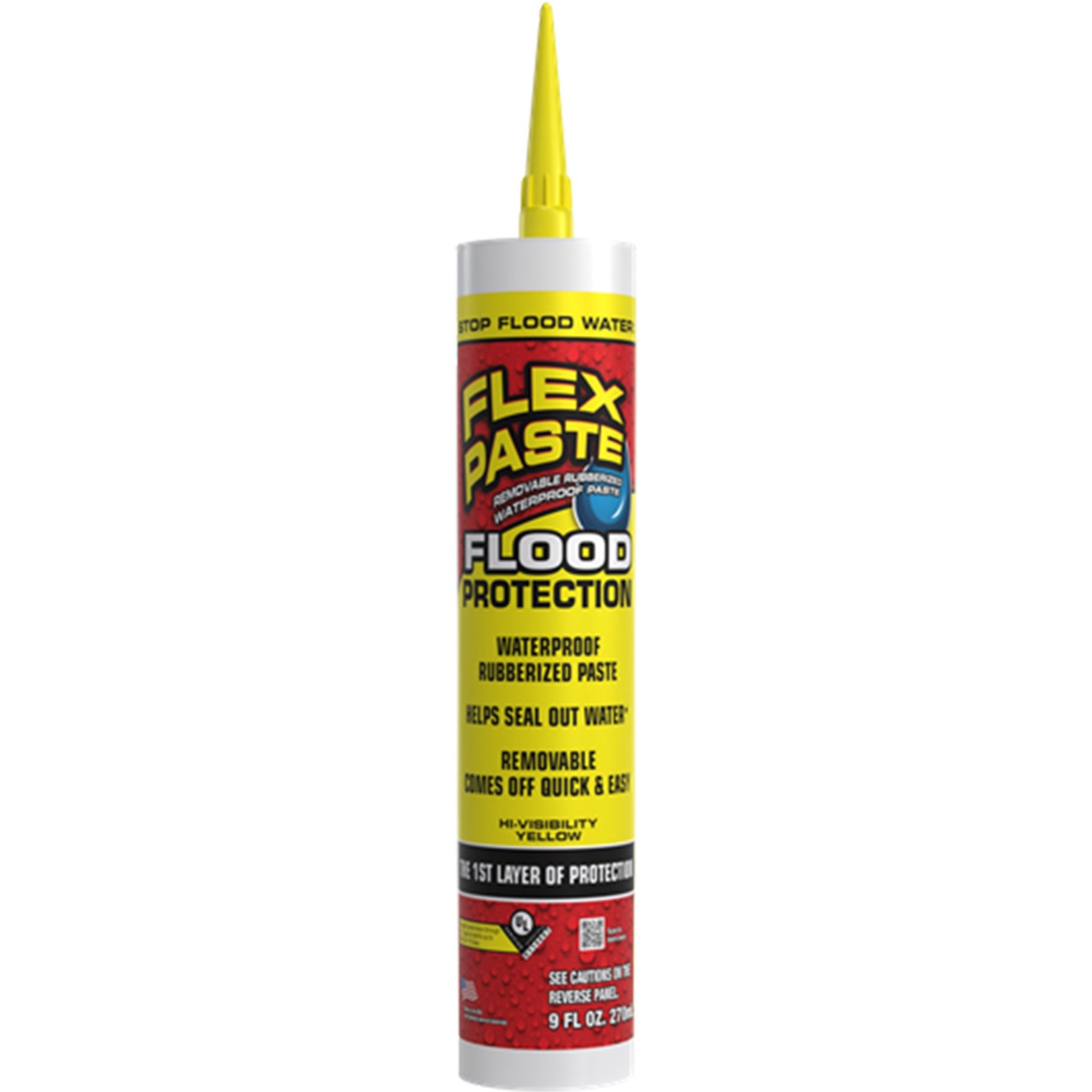 Flex Seal Flex Paste Flood Protection RPSYELR10 - Cartridge Flood Paste Sealant Waterproof Removeable Rubber Yellow Caulking - 9 Fluid Ounces