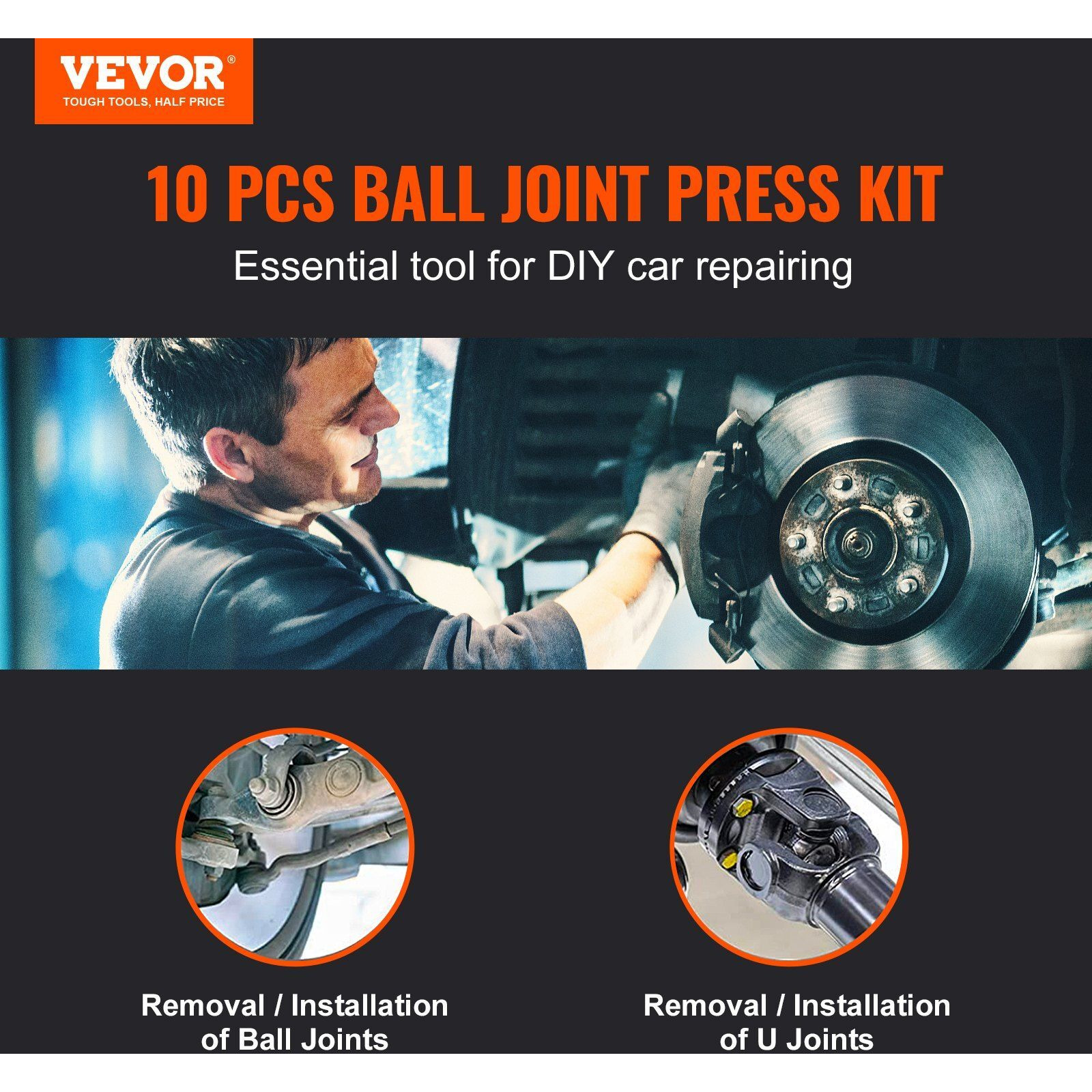 VEVOR Ball Joint Press Kit C-press Ball Joint Tools 10 pcs Automotive Repair Kit