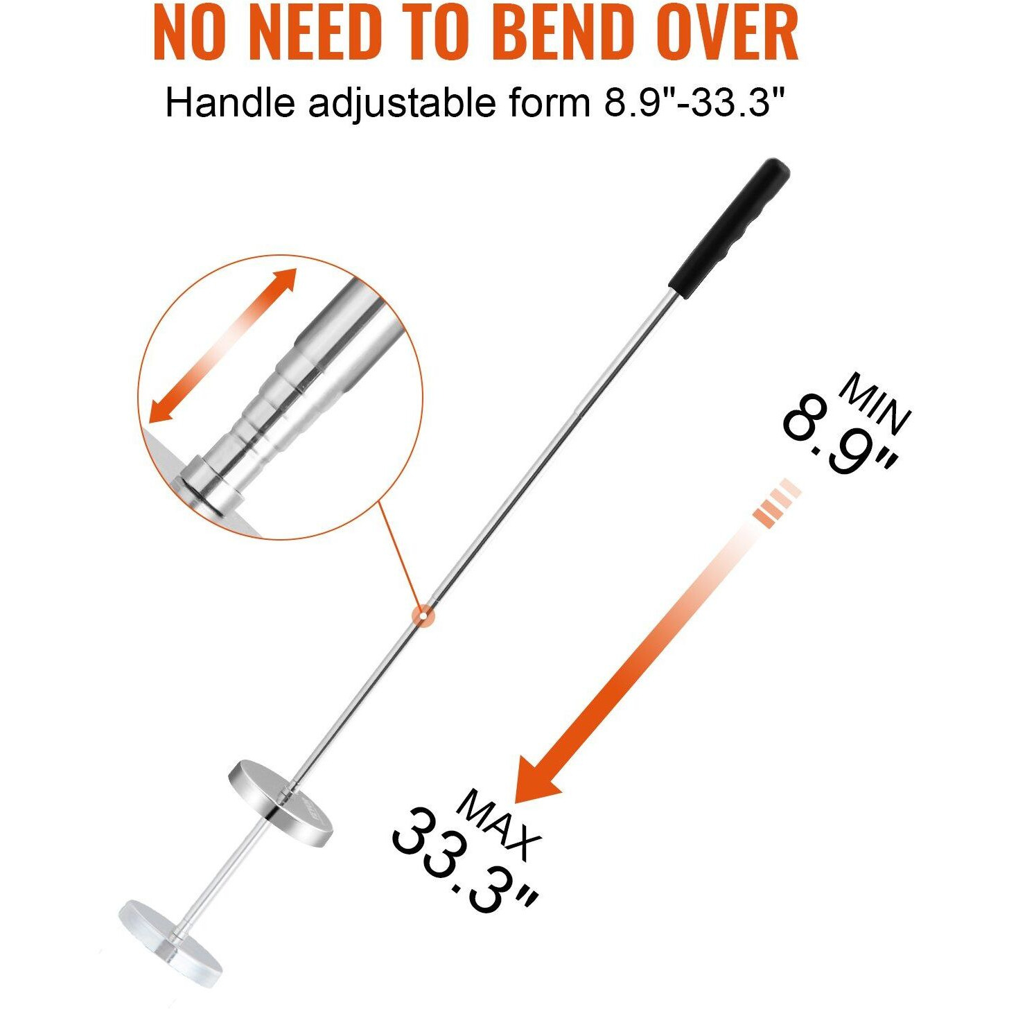 VEVOR Telescoping Magnetic Sweeper Pickup Tool, 3.5inch Handheld Screws Parts Finder with 35LB Pull Capacity, Retractable Handle 8.3 to 33 inches with Strong Magnet, Pick up Nails Screws Metal Parts