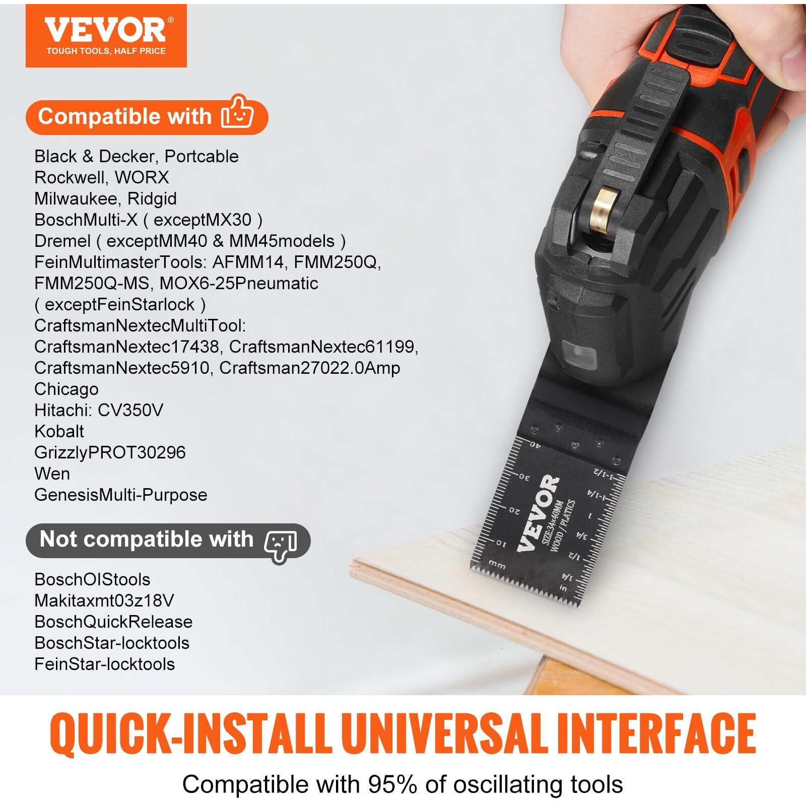 VEVOR 50PCS Oscillating Saw Blades, Universal Quick Release Oscillating Saw Blades, Multitool Tool Blades for Wood Plastic Aluminum, Fit Dewalt Bosch Milwaukee Hitachi Chicago Craftsman