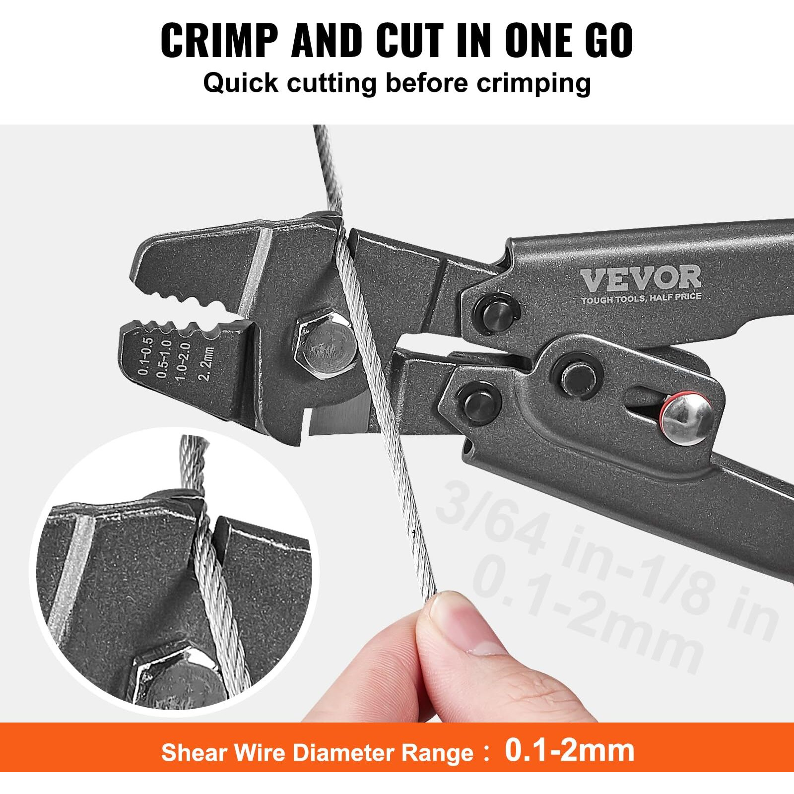 VEVOR Wire Rope Crimping Tool and Cutter Up To 2.2mm Wire Cable Crimps, 1/64" - 3/32" Crimping Loop Sleeve Kit and 160pcs Aluminum Buckles, Fishing Crimping Tool Wire Rope Thimbles Kit