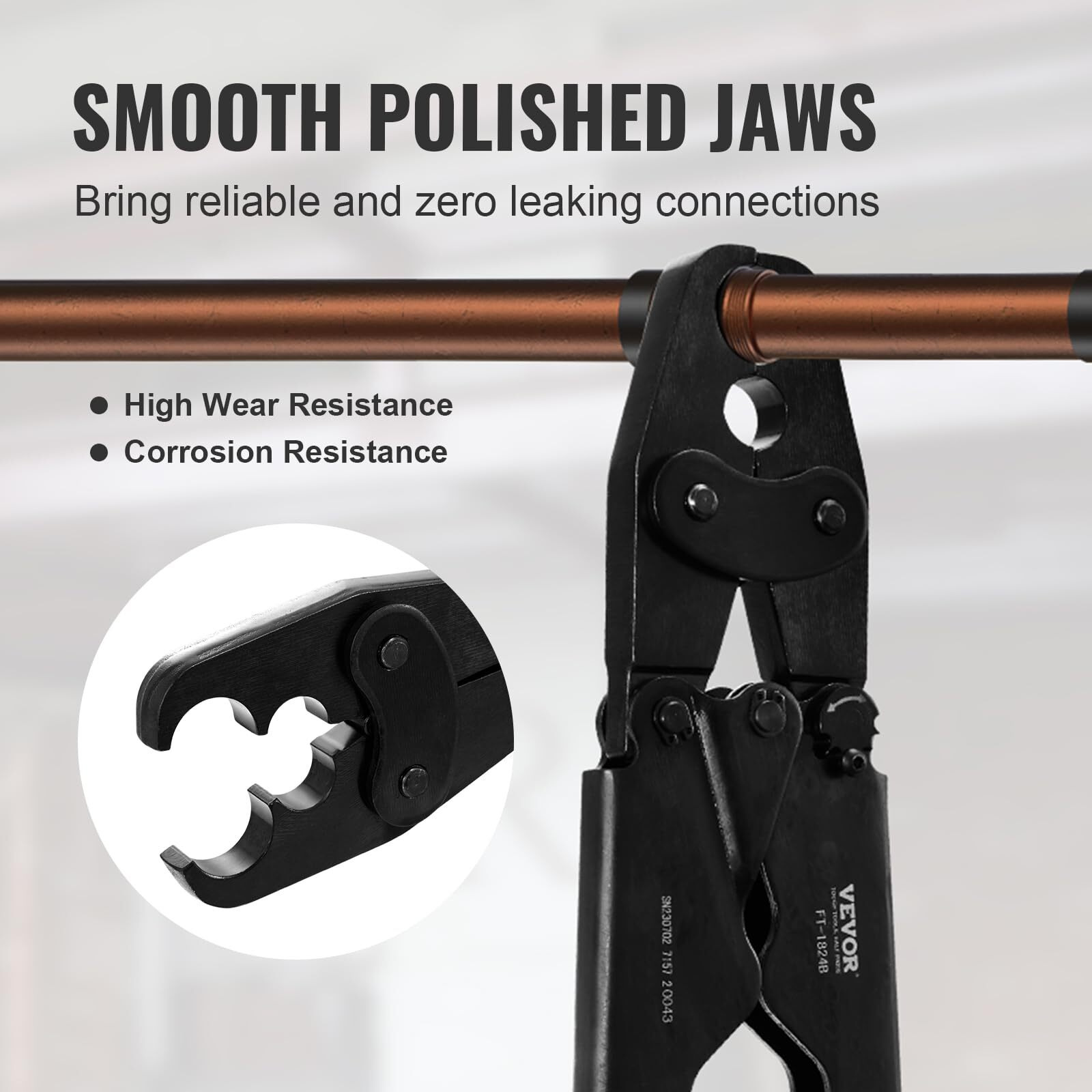 VEVOR PEX Crimping Tool, Dual Head Combo PEX Crimper Tool for 1/2" and 3/4" PEX Copper Crimp Rings, Compact Plumbing Crimp Tool with Go/No-Go Gauge, Well-Polished Jaw, Meets ASTM F1807 Standards