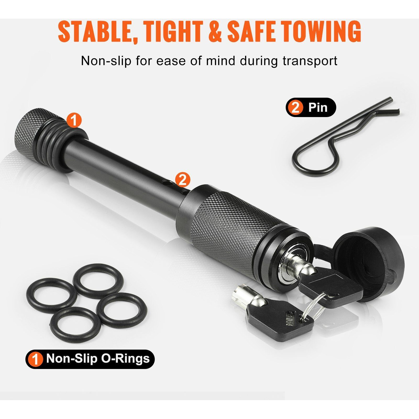 VEVOR Trailer Hitch Lock, 5/8-inch Diameter, Locking Receiver Pin with 2 Keys and 4 O-Rings, Weatherproof Anti-Theft Tow Lockable Pin with Dust, Mud & Gunk Protection, Fits for Truck, Boat, Bike, Car