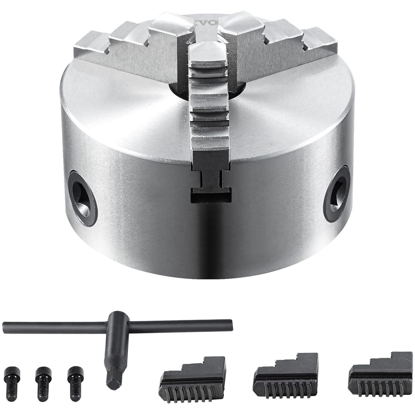 VEVOR 3-Jaw Lathe Chuck, 4'', Self-Centering Lathe Chuck, 0.08-4 in/2 -100 mm Clamping Range with T-key Fixing Screws Reversible Jaws, for Lathe 3D Printer Machining Center Milling Drilling Machine