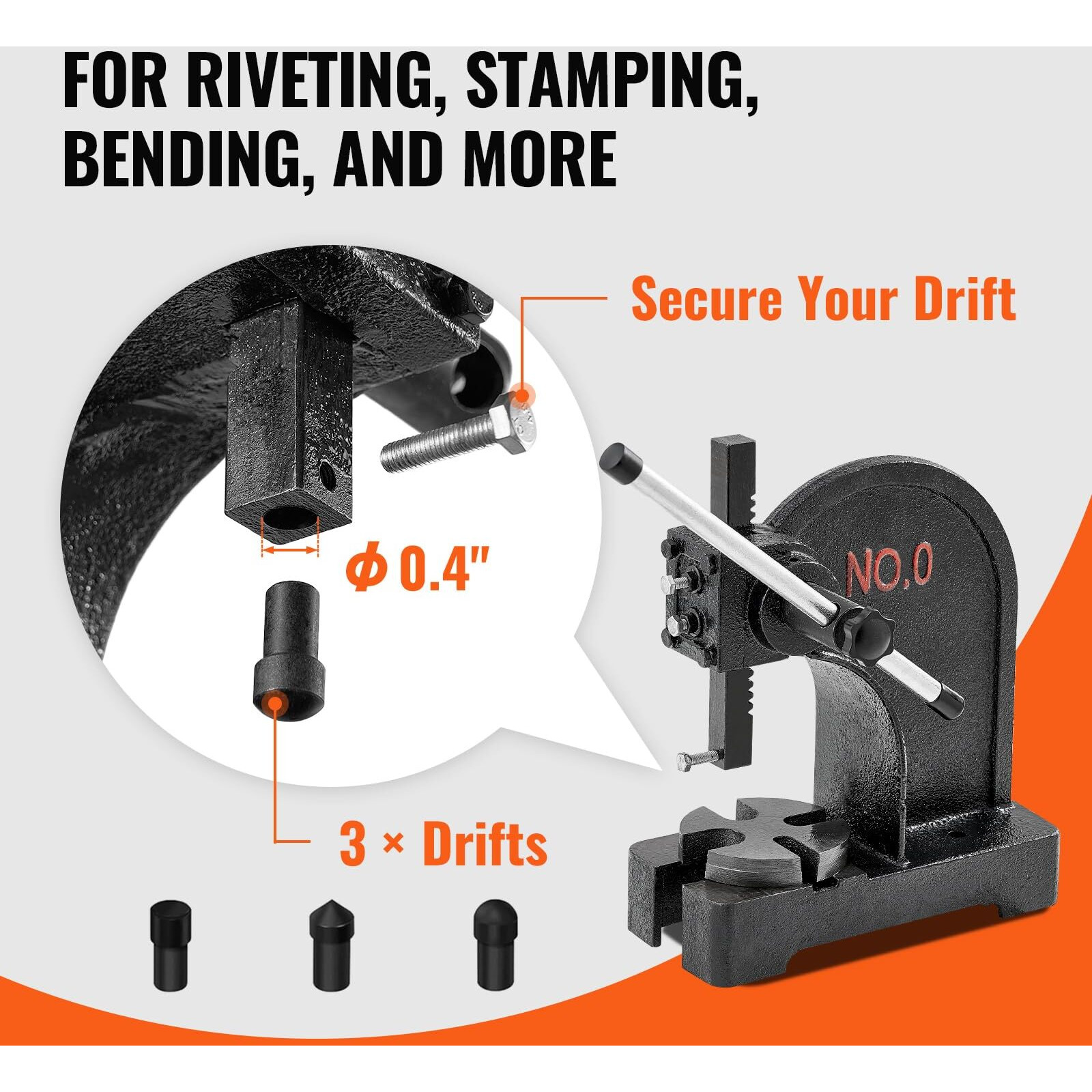 VEVOR Arbor Press, 0.5 Ton Manual Arbor Press, 4.6" Maximum Height, Cast Iron Heavy-duty Manual Desktop Arbor Press, Precision Hand Press for Stamping, Bending, Stretching, Forming