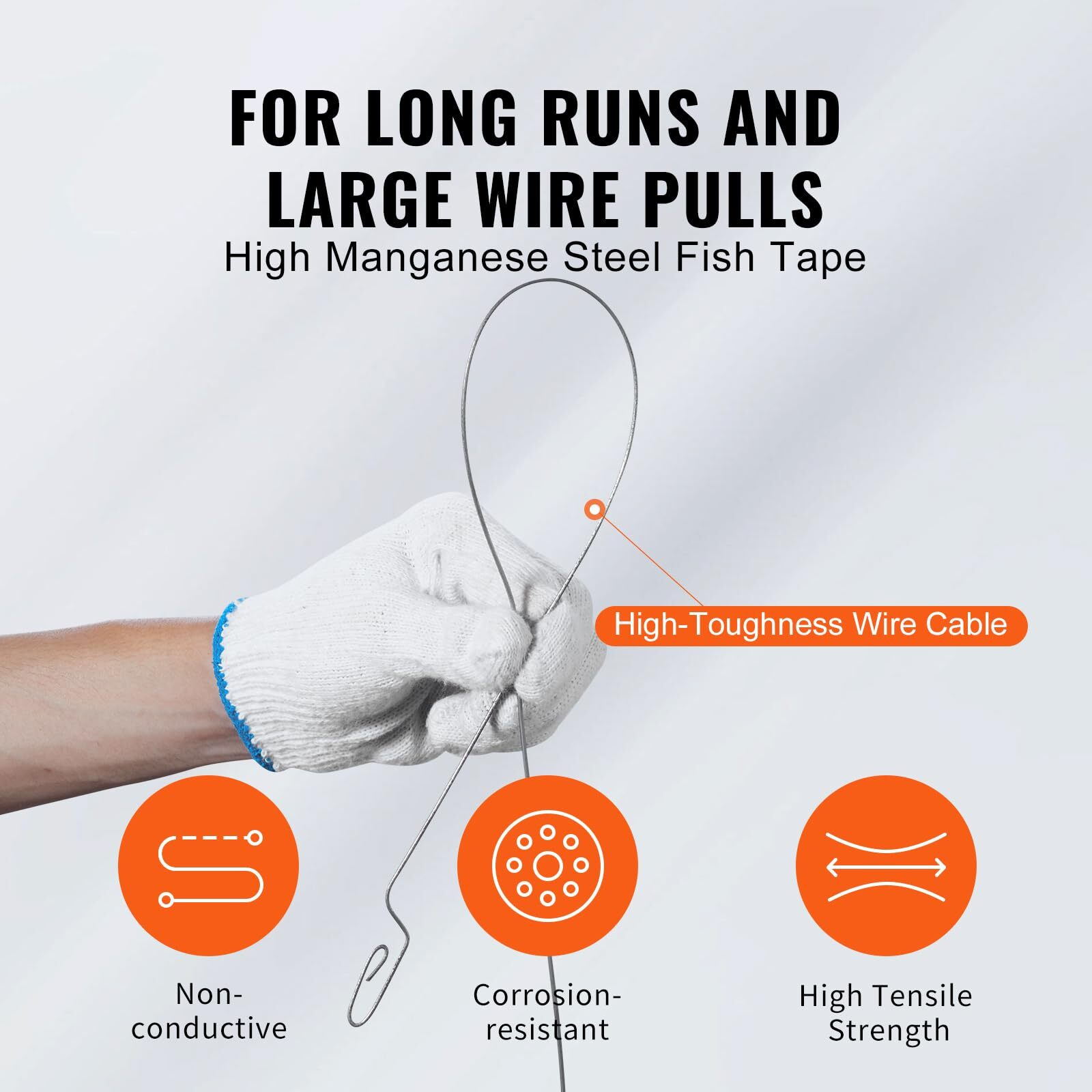 VEVOR Fish Tape, 240-foot, 1/8-inch, Steel Wire Puller with Optimized Housing and Handle, Easy-to-Use Cable Puller Tool, Flexible Wire Fishing Tools for Walls and Electrical Conduit, Non-Conductive
