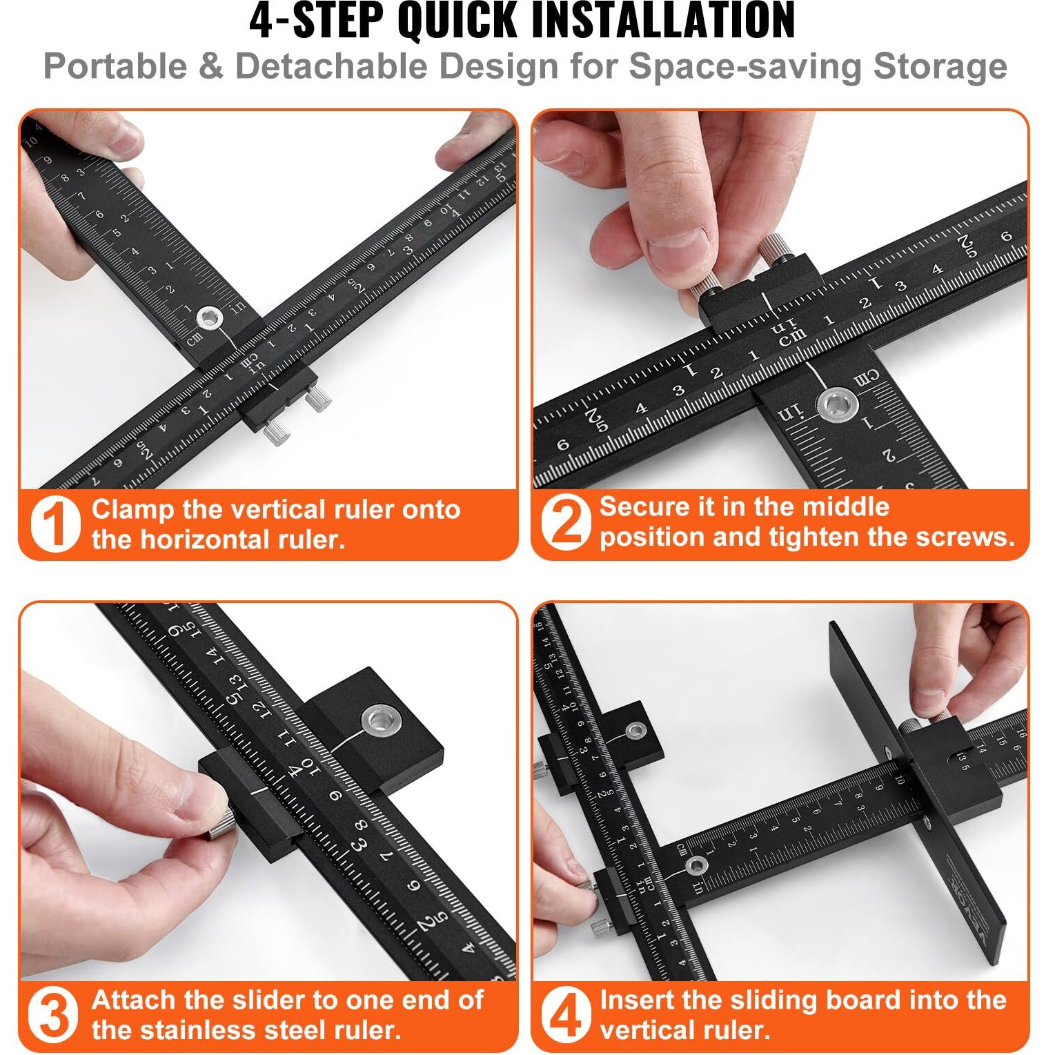 VEVOR Cabinet Hardware Jig, Aluminum Alloy Cabinet Handle Jig with Center Punch, Adjustable Cabinet Hardware Template Tool, for Installation of Door Drawer Front Knobs Handles and Pulls