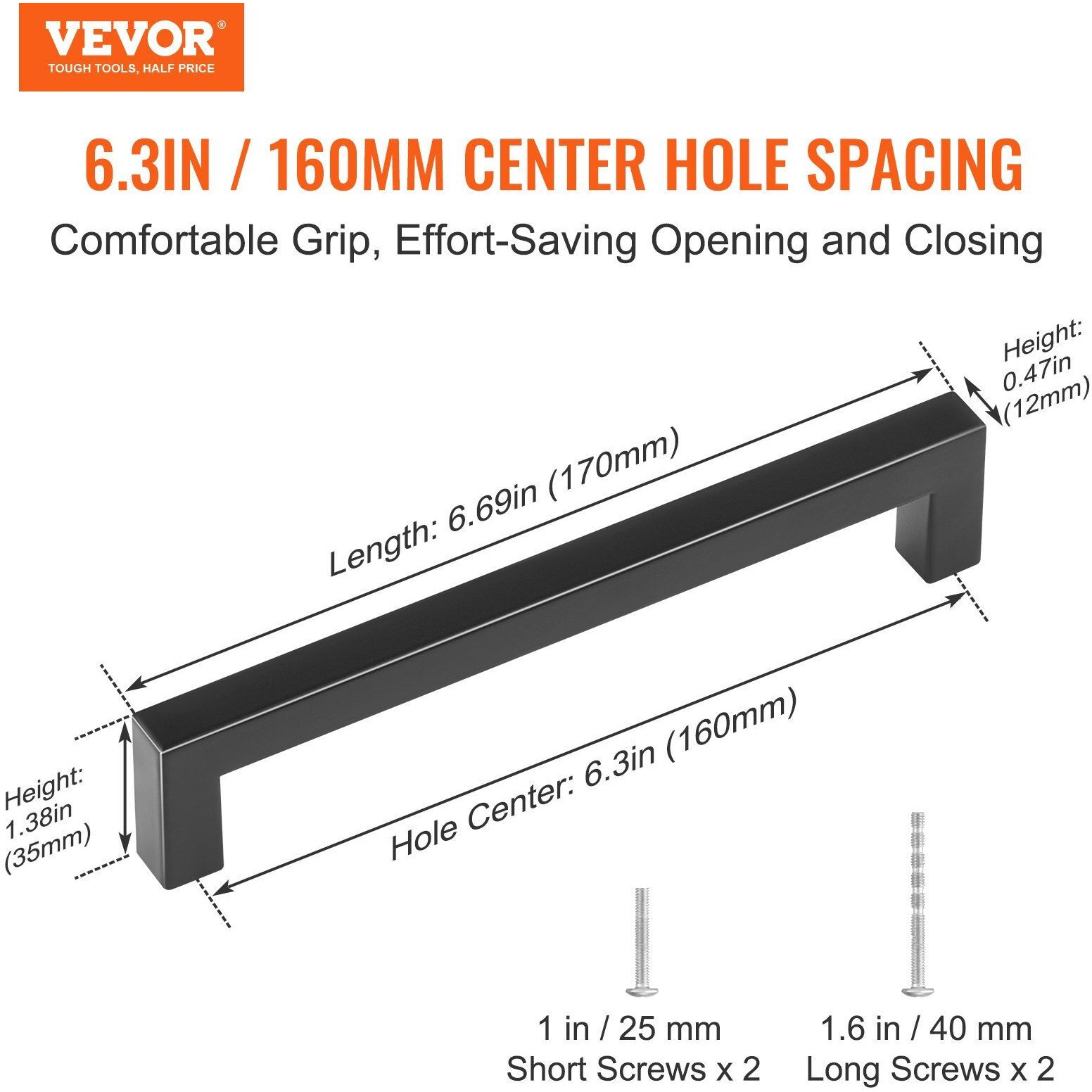 VEVOR 30 Pack Cabinet Pulls, 6.3 inch /160mm Center to Center Slim Square Kitchen Cabinet Drawer, Stainless Steel Modern Kitchen Cupboard Door Handles for Kitchen Bathroom Bar Hardware Matte Black