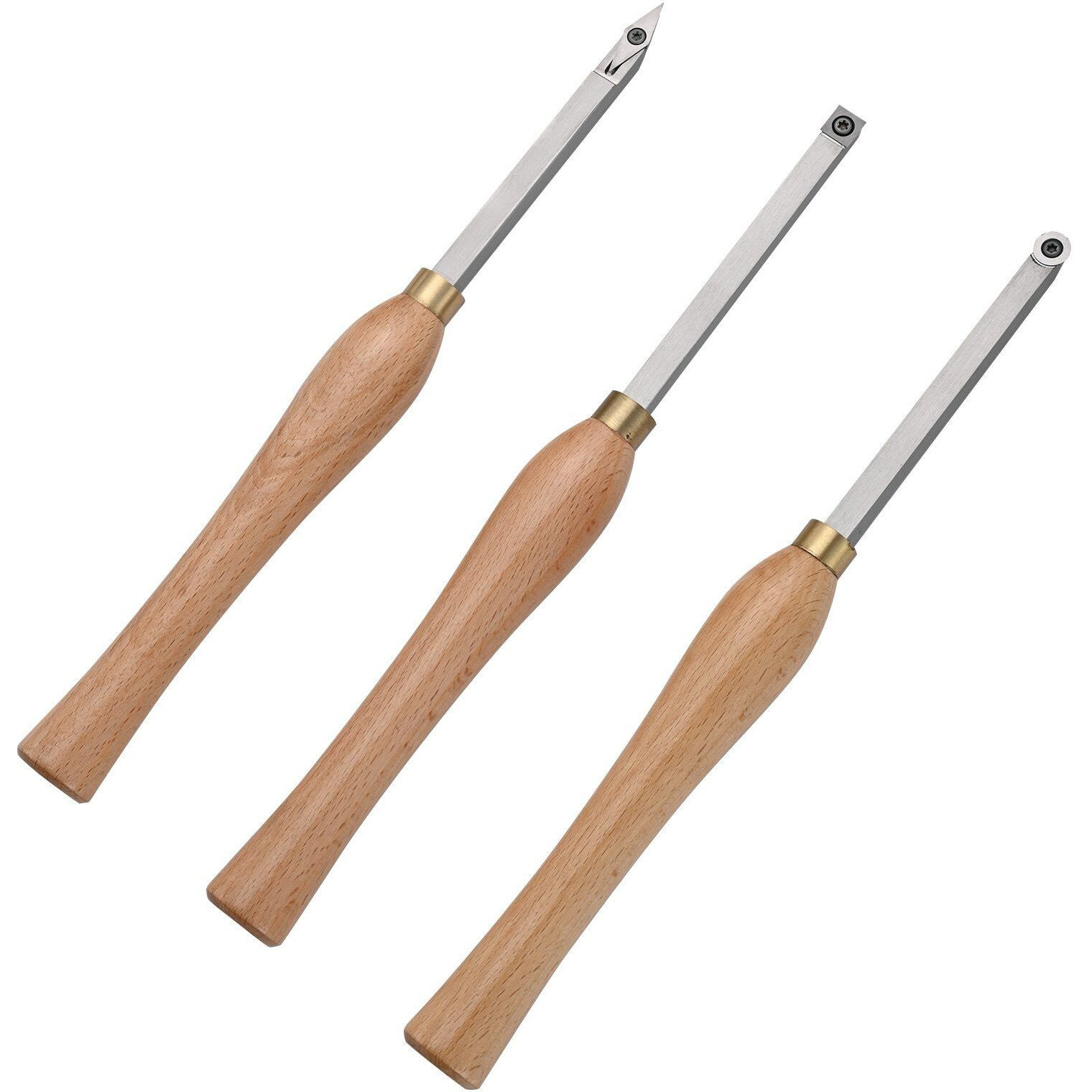 VEVOR Wood Lathe Chisel Set, 3 PCS Woodworking Turning Tools, Includes Square, Round, Diamond Carbide Blades, 7.87" Comfortable Grip Handles, Wood Chisel Set with Wooden Box For Turning Pens or Small