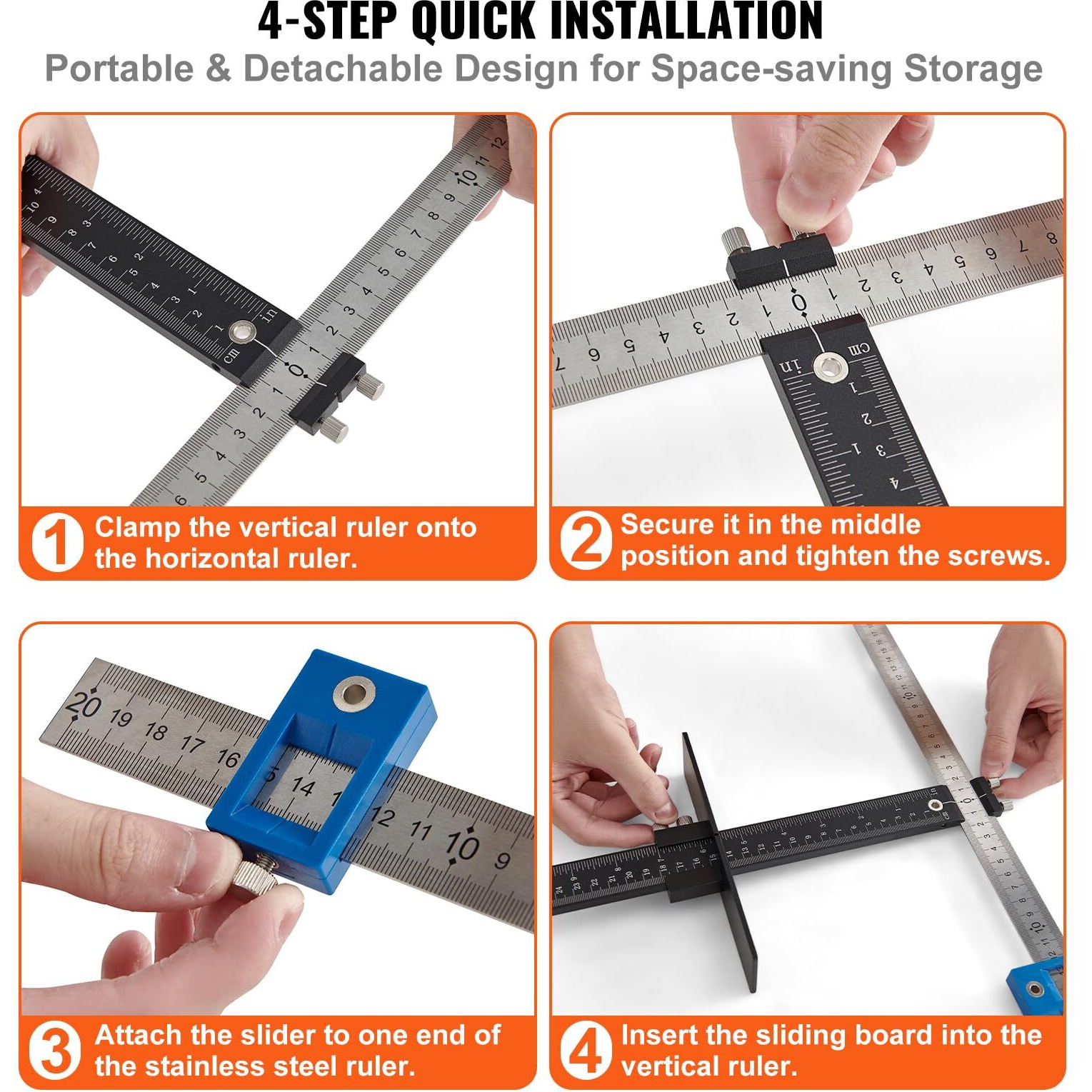 VEVOR Cabinet Hardware Jig, Aluminum Alloy and Stainless Steel Cabinet Handle Jig with Center Punch, Adjustable Cabinet Hardware Template for Installation of Door Drawer Front Knobs Handles and Pulls