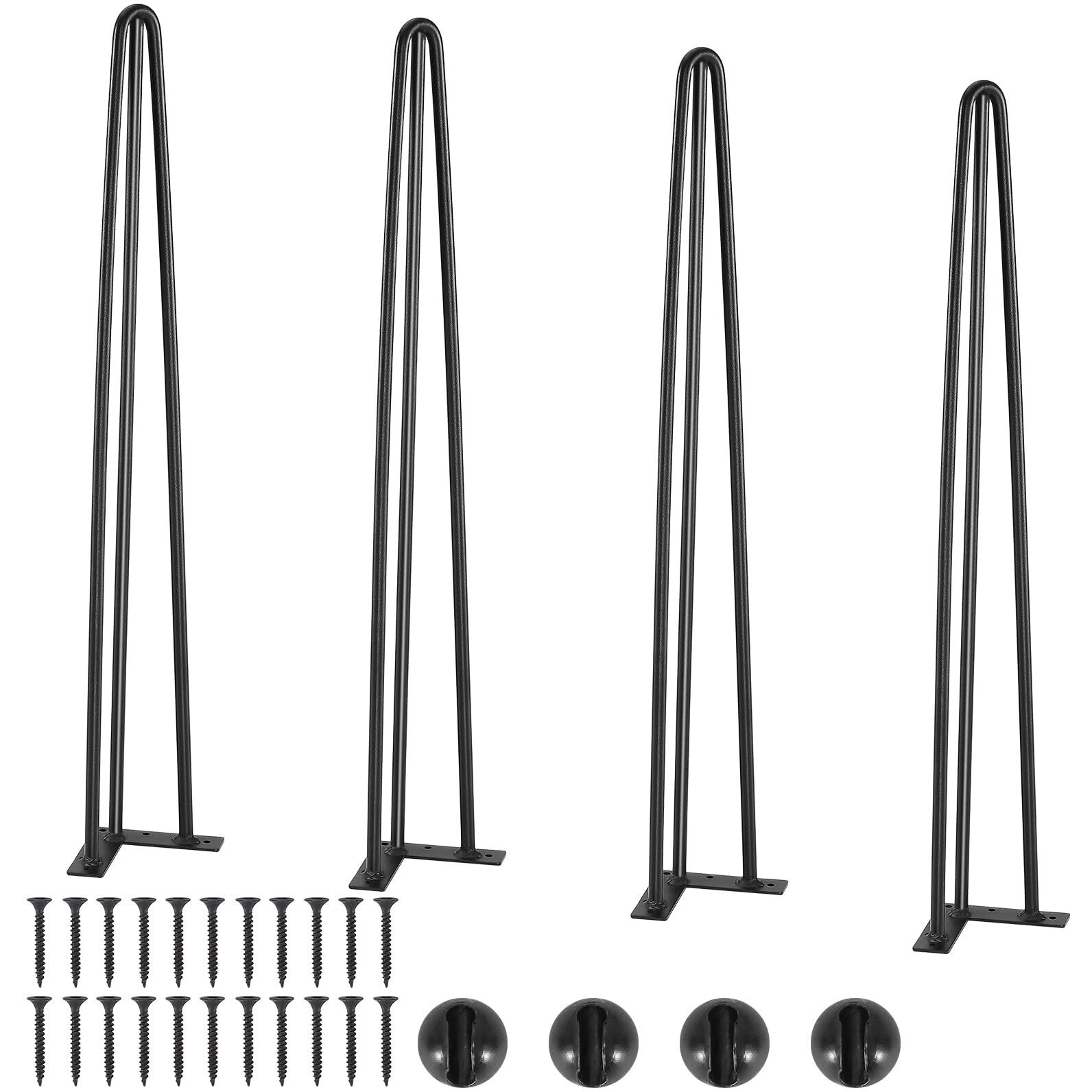 VEVOR Hairpin Table Legs 28", Set of 4 Desk Legs 900lbs Load Capacity, Hairpin Desk Legs 3 Rods for Desk Chairs Bench Dining End Table, Solid Carbon Steel Heavy Duty Furniture Legs Black