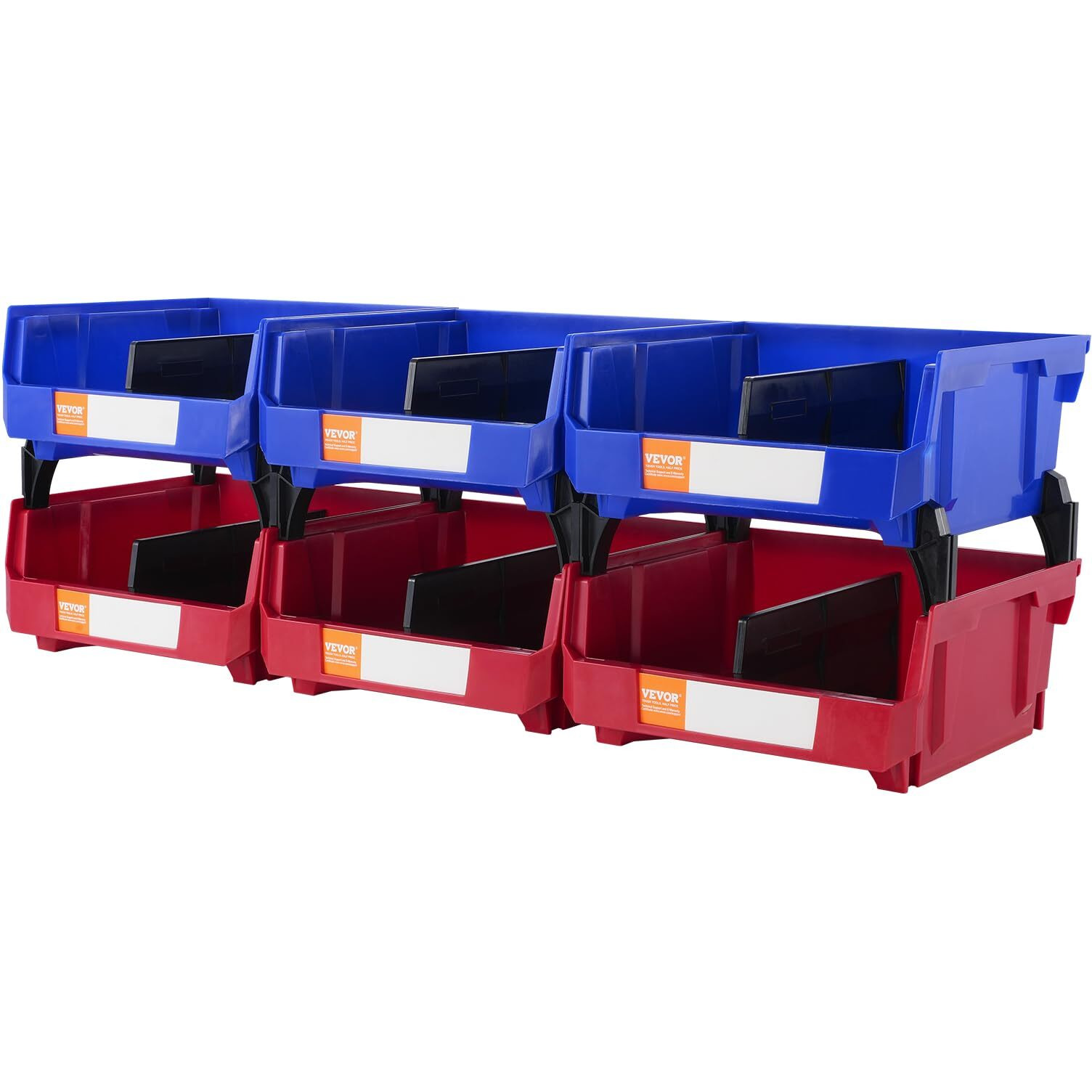VEVOR Plastic Storage Bin, (11-Inch x 11-Inch x 5-Inch), Hanging Stackable Storage Organizer Bin, Blue/Red, 6-Pack, Heavy Duty Stacking Containers for Closet, Kitchen, Office, or Pantry Organization
