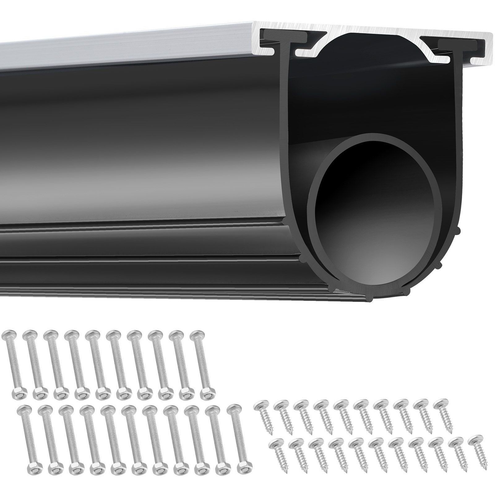 VEVOR Garage Door Seals Bottom Rubber, U Shape +O Ring Combination Garage Door Weather Stripping with Pre-drilled Aluminum Track Retainer Kit, 5/16 inch T-ends and 3 3/4 inch Width (16 Ft, Black)