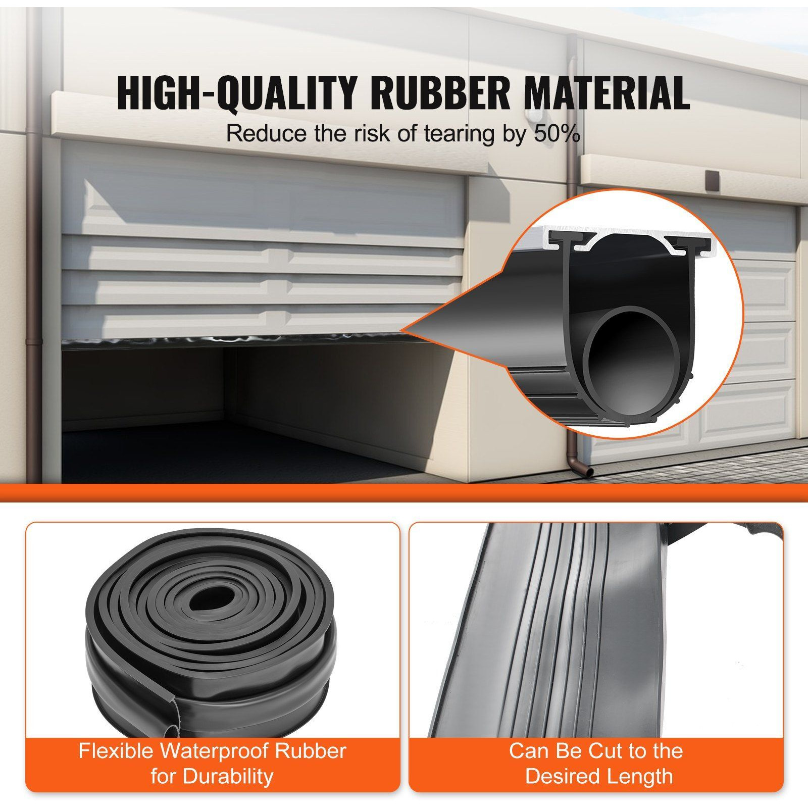 VEVOR Garage Door Seals Bottom Rubber, U Shape +O Ring Combination Garage Door Weather Stripping with Pre-drilled Aluminum Track Retainer Kit, 5/16 inch T-ends and 3 3/4 inch Width (16 Ft, Black)