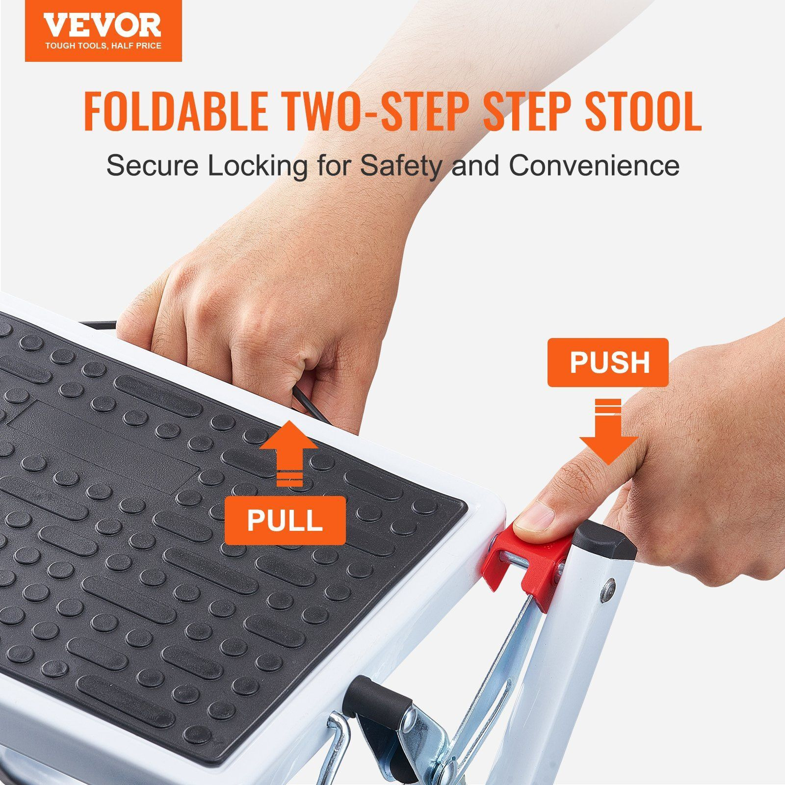 VEVOR Step Ladder 2-Step 330lbs Capacity, Ergonomic Folding Steel Step Stool with Wide Anti-Slip Pedal, Sturdy Step Stool for Adults Toddlers, Multi-Use for Household, Kitchen, Office, RVs