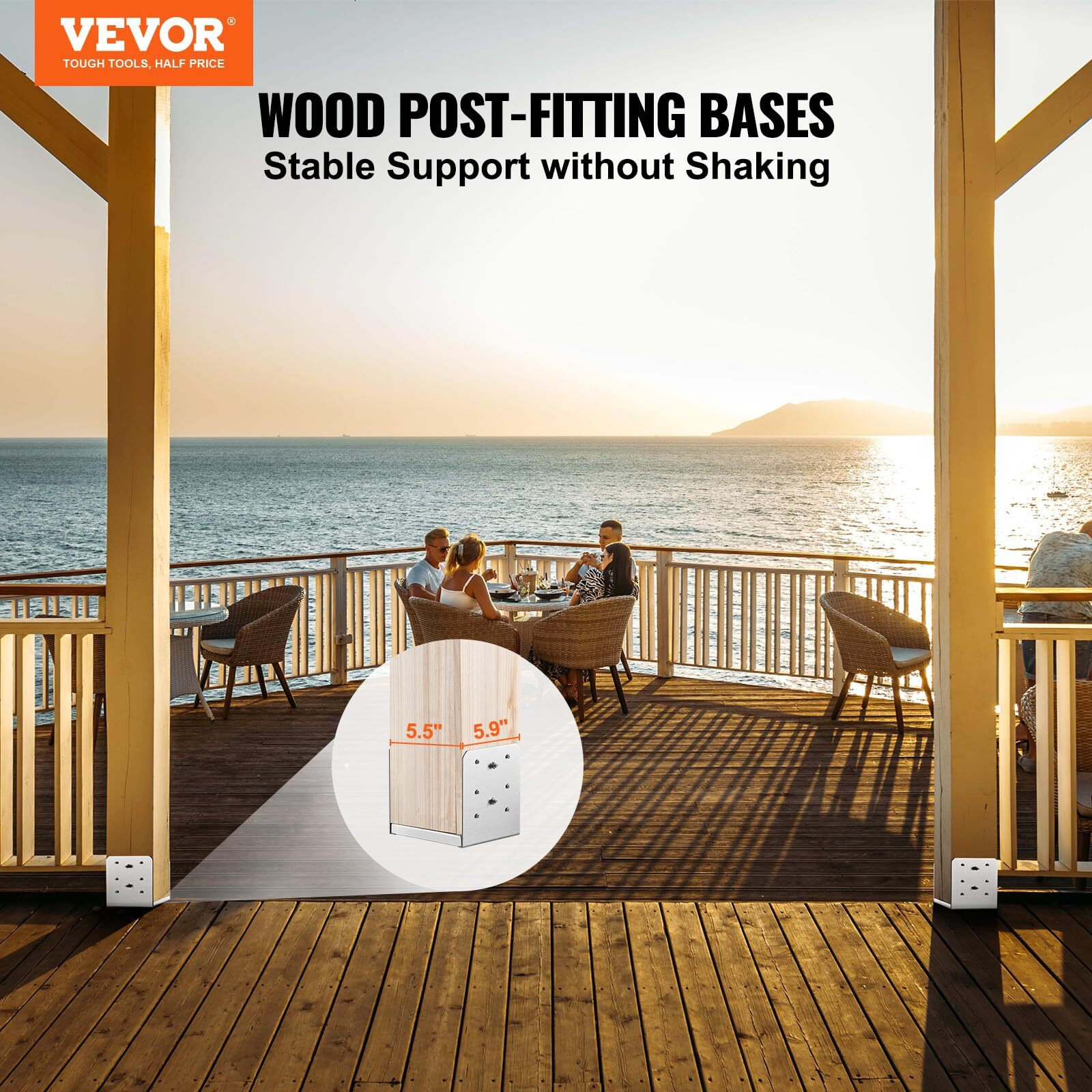 VEVOR 6&quotx 6" Post Base, 1Pcs Stainless Steel Adjustable Post Anchor Bracket(Internal 5.9 x 5.5"), Adjustable Post Base for Pavilion Deck Porch Handrail Railing Support Decorative Anchor Plate