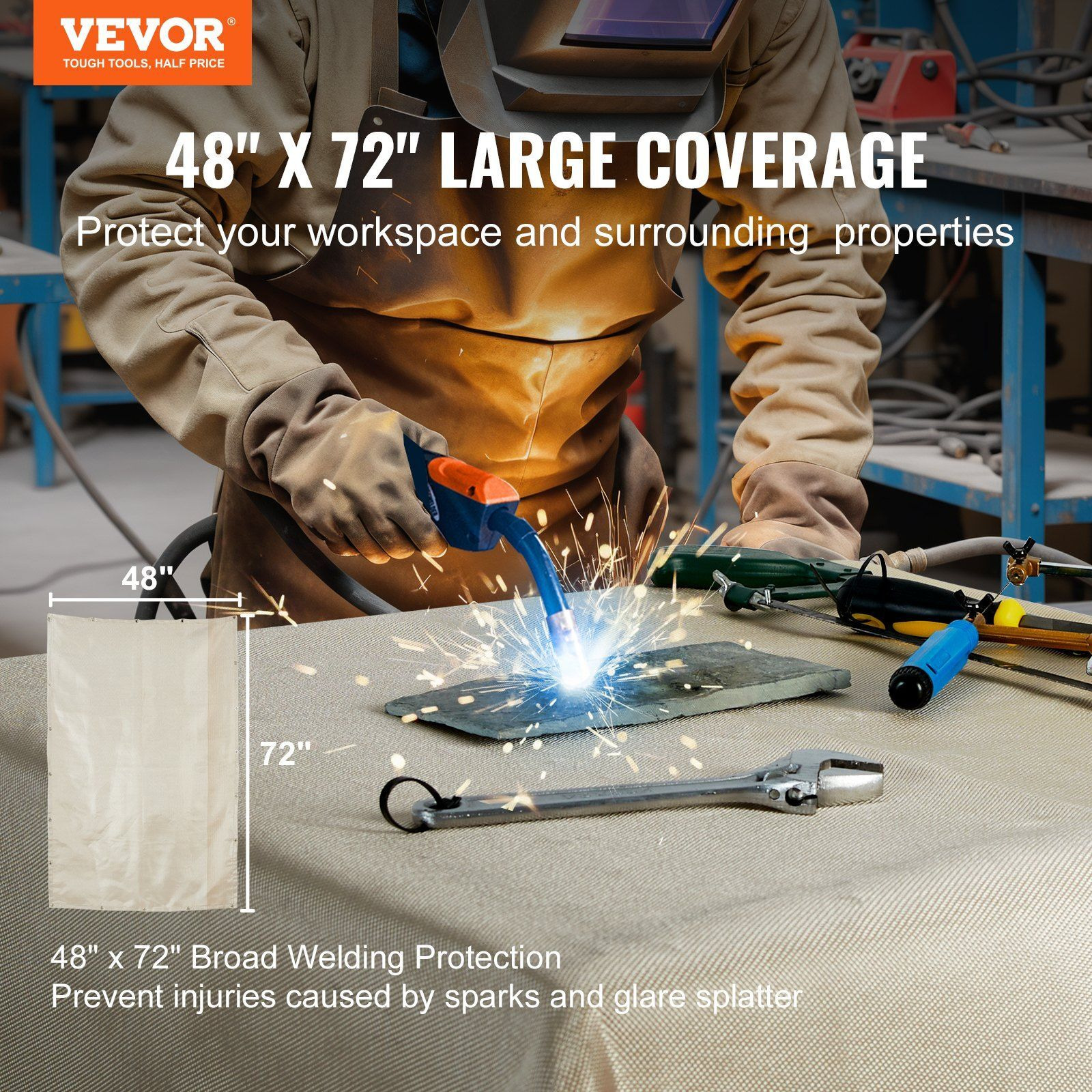 VEVOR Welding Blanket 2 Packs, 4FT x 6FT Heat Treated Welding Blanket, Up To 998F Heat Resistant Blanket Set, Heavy-Duty Fiberglass Flame Retardant Insulation Welding Mat Cover with Metal Grommets