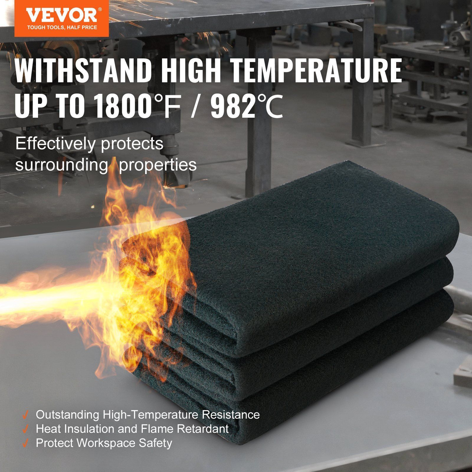 VEVOR Carbon Felt Welding Blanket 6 Pack, 21" x 20" Flame Retardant Welding Blankets, Up To 1800F Heat Resistant Blanket Set, Cuttable Carbon Fiber Fire Retardant Insulation Welding Mat Pad