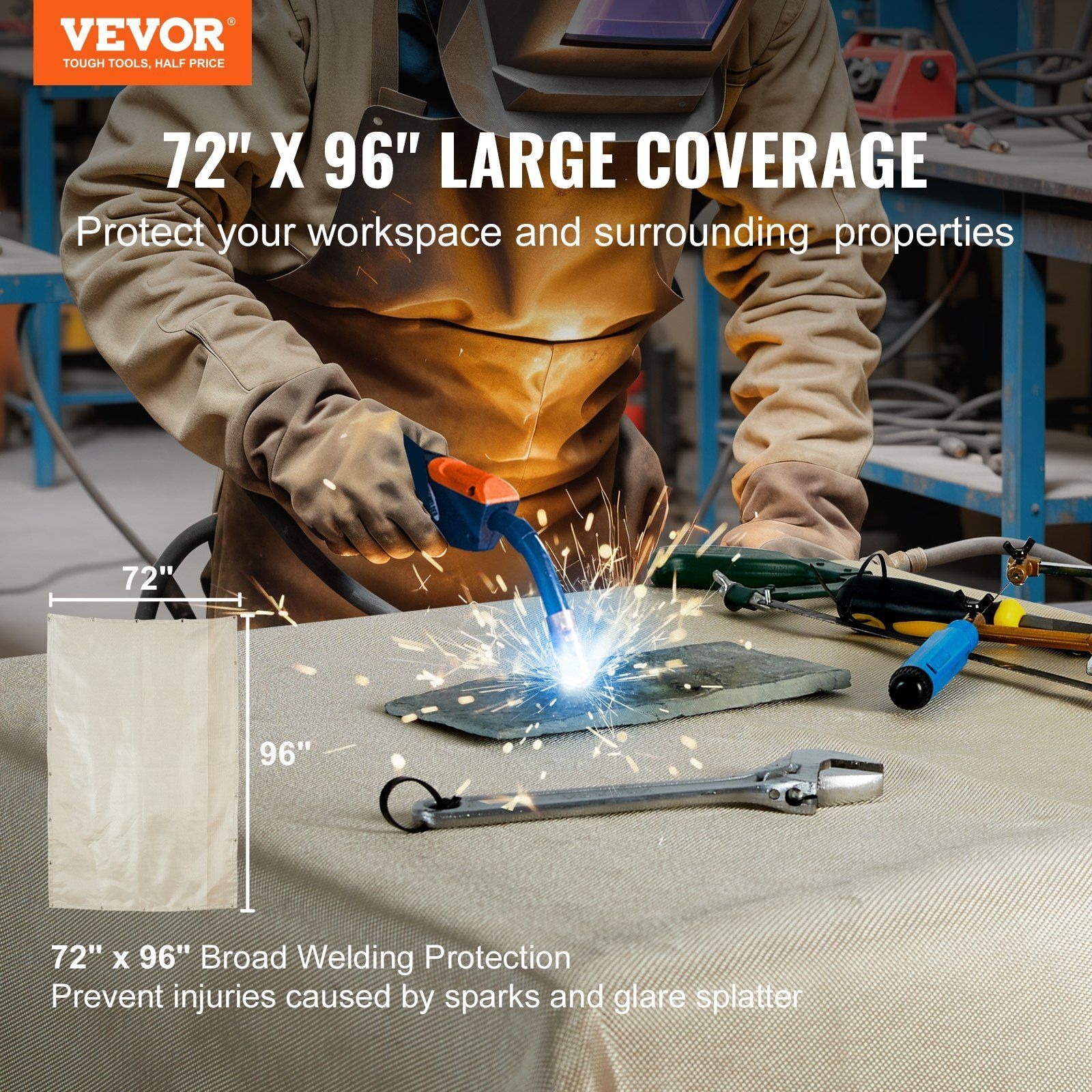 VEVOR Welding Blanket 2 Pack, 6FT x 8FT Heat Treated Welding Blanket, Up To 998F Heat Resistant Blanket Set, Heavy-Duty Fiberglass Flame Retardant Insulation Welding Mat Cover with Metal Grommets