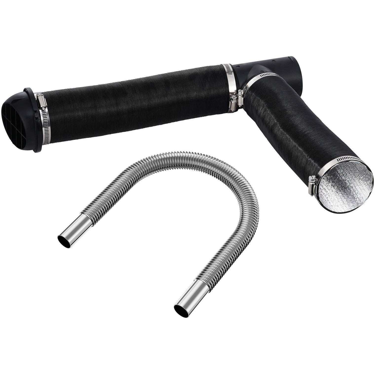 VEVOR Diesel Heater Pipe Ducting Set, 3" Extendable Air Duct Hose, 1" Stainless Steel Exhaust Pipe, 2 Air Vents, Tee Air Outlet Connector and Hose Clamps, for 2KW/5KW/8KW Diesel Parking Heaters