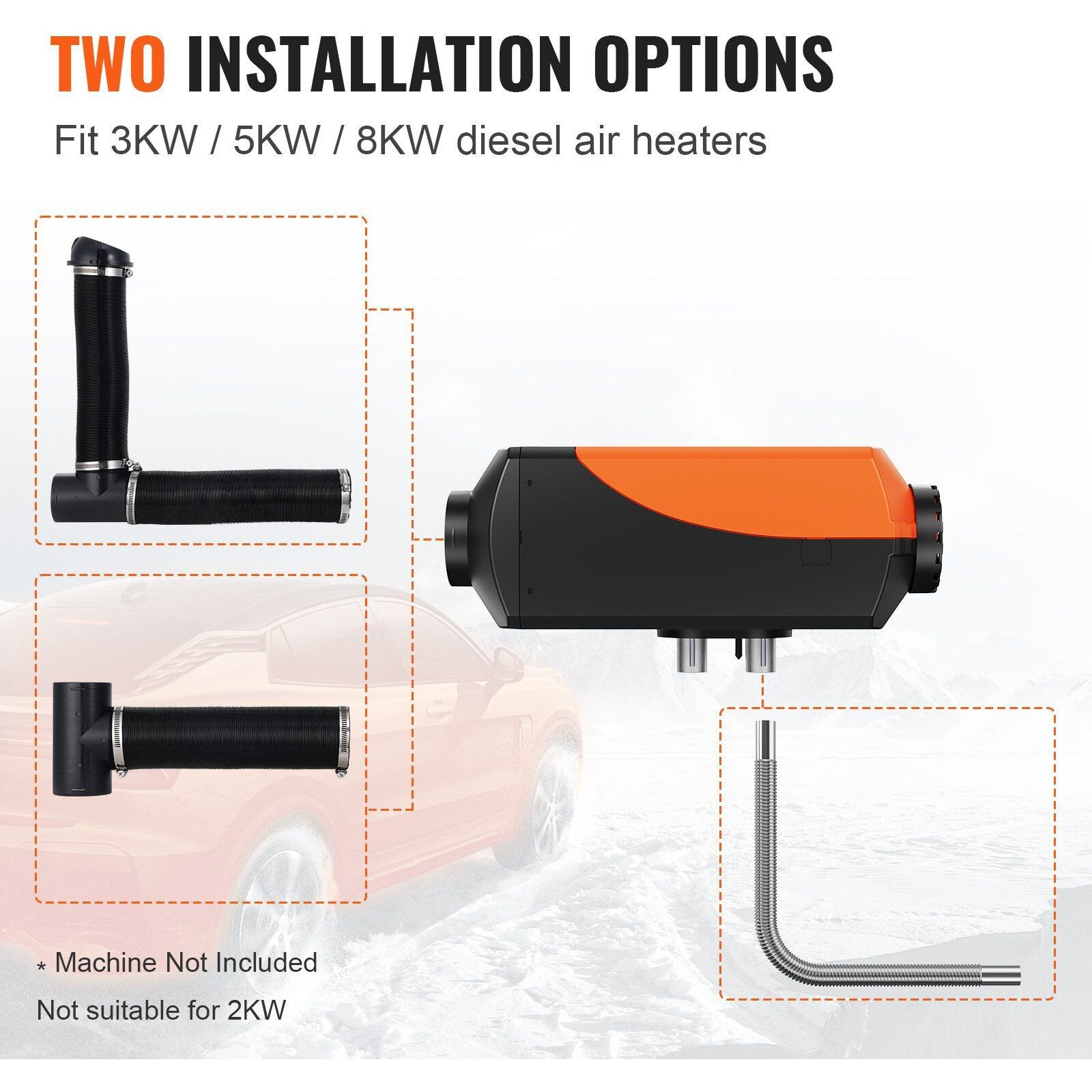 VEVOR Diesel Heater Pipe Ducting Set, 3" Extendable Air Duct Hose, 1" Stainless Steel Exhaust Pipe, 2 Air Vents, Tee Air Outlet Connector and Hose Clamps, for 2KW/5KW/8KW Diesel Parking Heaters