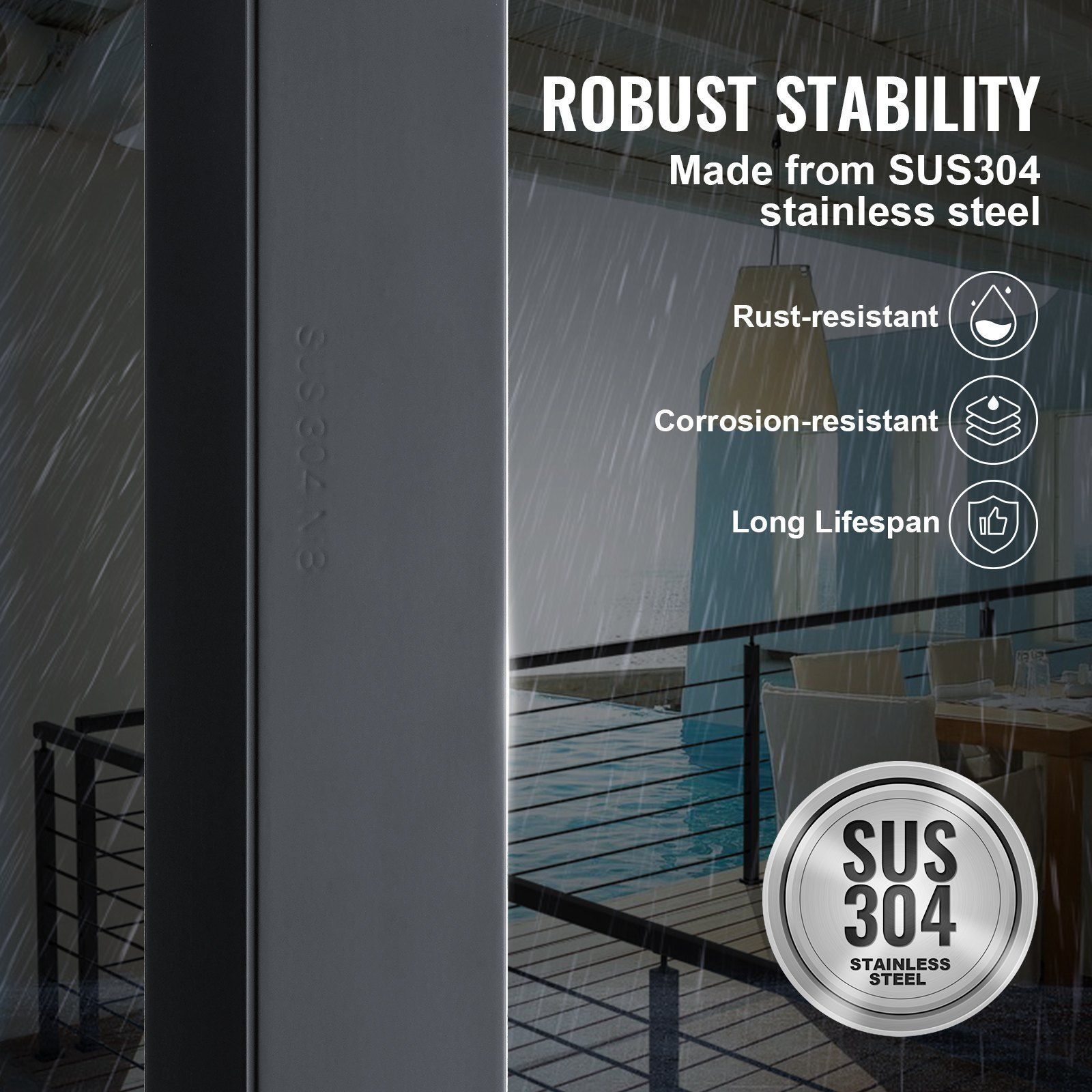 VEVOR Cable Railing Post, 36" x 2" x 2" Steel Level Deck Railing Post Without Holes, SUS304 Stainless Steel Cable Rail Post, Stair Handrail Post with Horizontal and Curved Bracket, 1-Pack, Black
