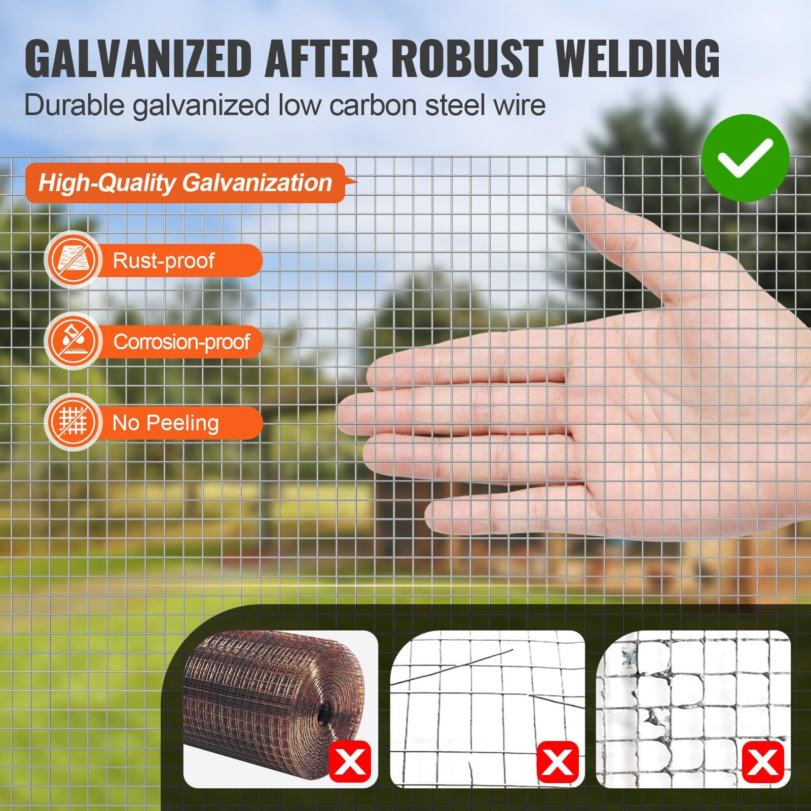 VEVOR Hardware Cloth, 1/4 inch 36in x 50 ft 23 Gauge, Hot Dipped Galvanized Wire Mesh Roll, Chicken Wire Fencing, Wire Mesh for Rabbit Cages, Garden, Small Rodents