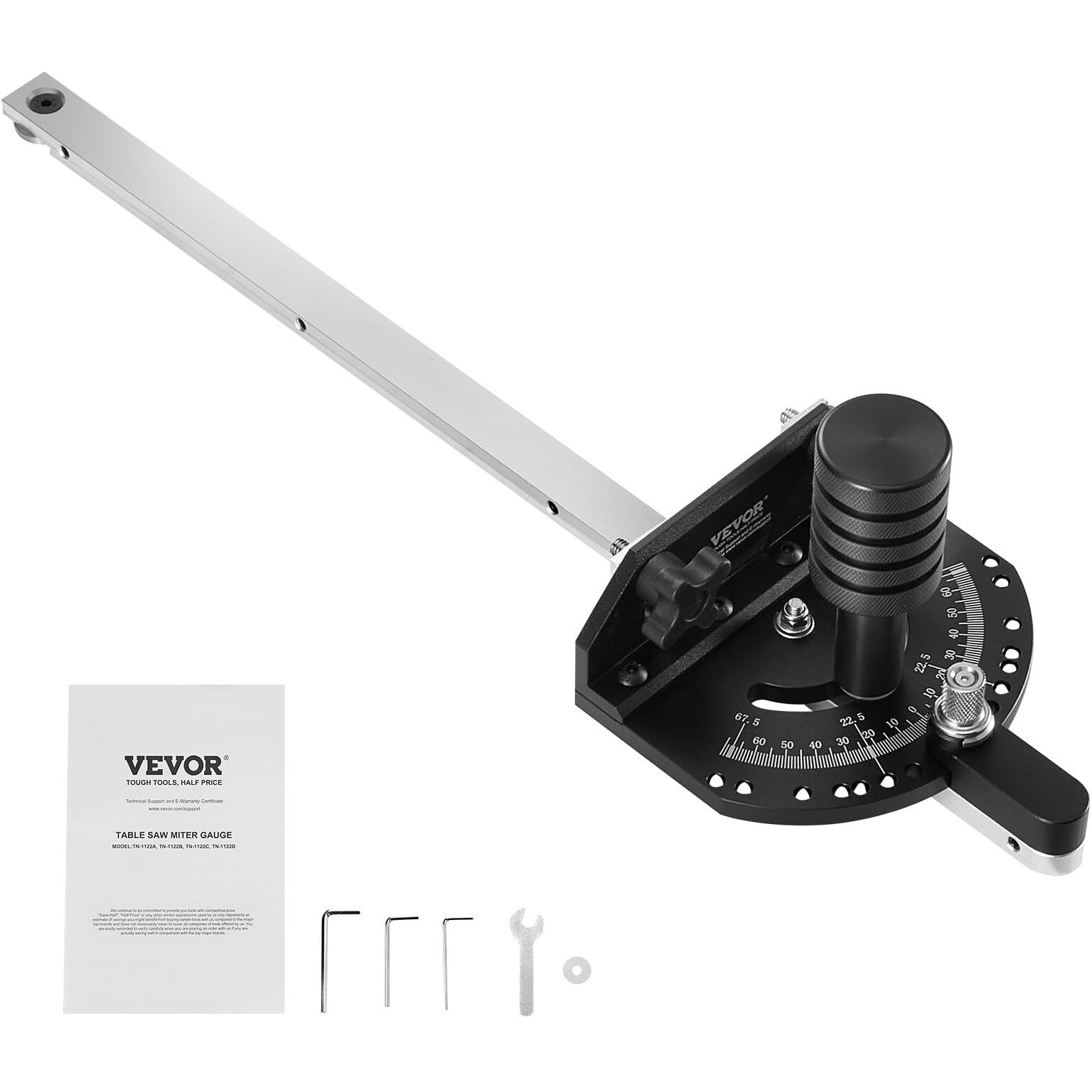 VEVOR Precision Miter Gauge, Standard Slot 3/4'' x 3/8'', Aluminum Alloy Table Saw Miter Gauge with 15 Angle Stops Adjustable Spring Loaded Plunger and Removable Disc, for Woodworking Tool Table Saw
