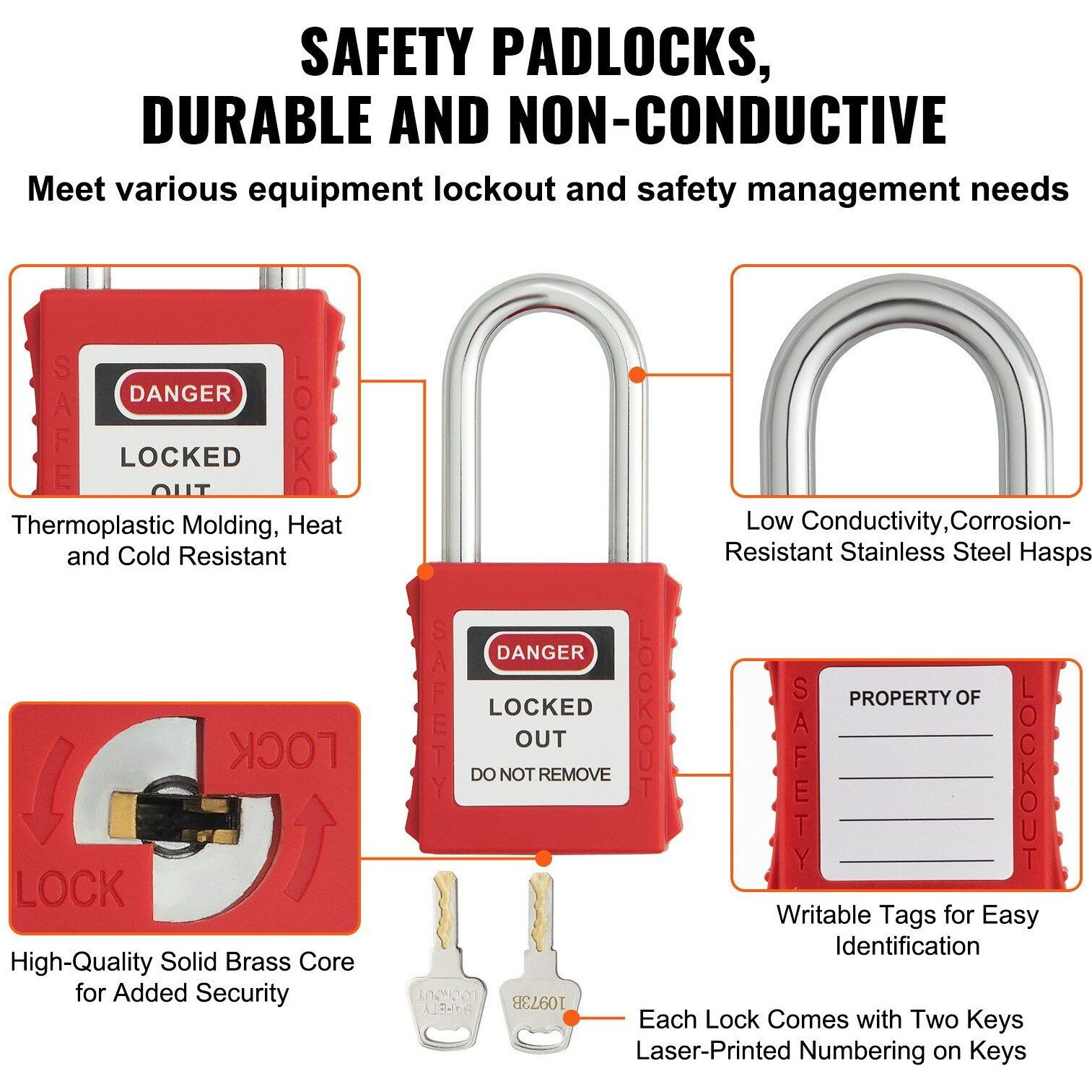 VEVOR Electrical Lockout Tagout Kit, 47 PCS Safety Loto Kit Includes Padlocks, Hasps, Tags, Nylon Ties, Plug Lockouts, Circuit Breaker Lockouts, and Carrying Bag, for Industrial, Electric Power