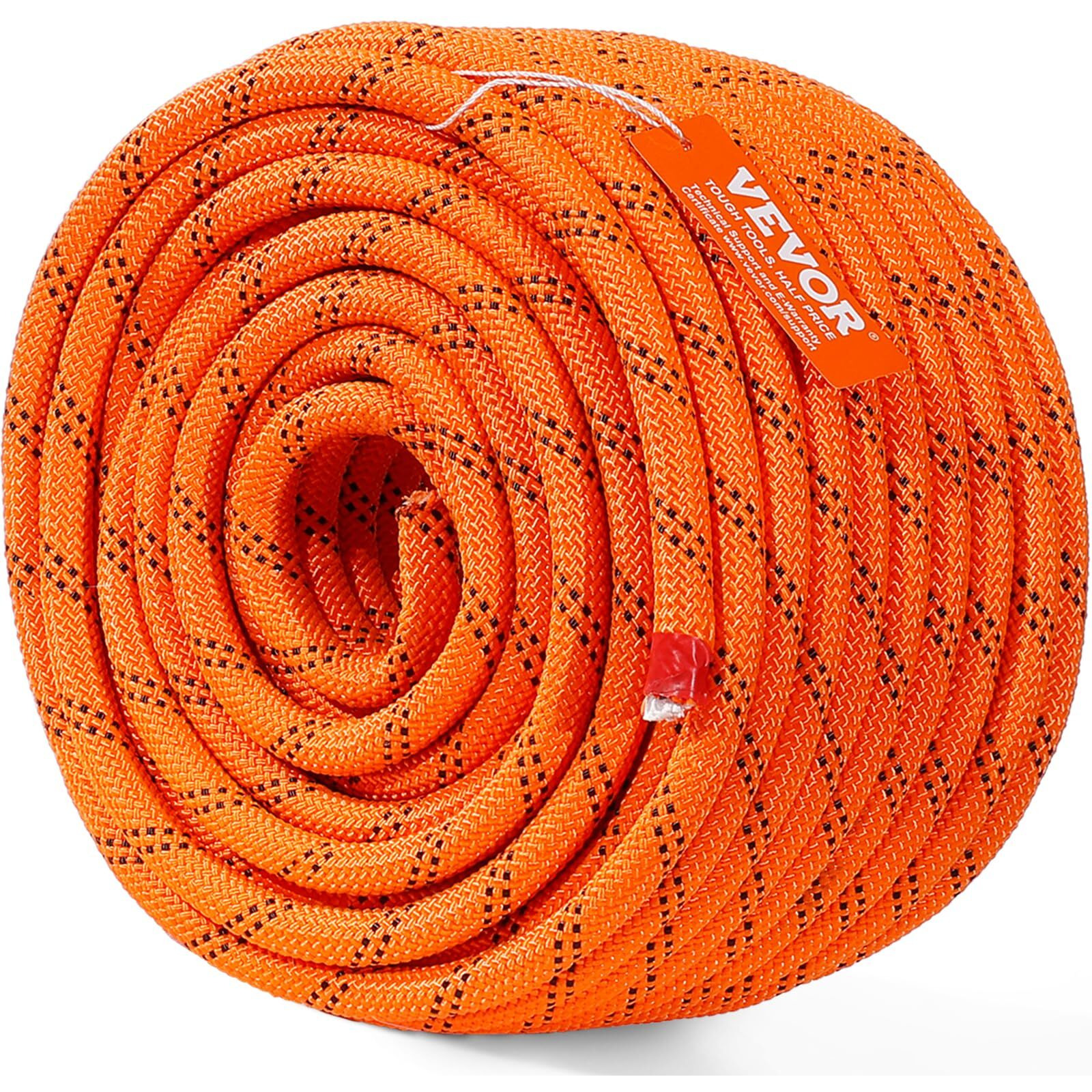 VEVOR Double Braided Polyester Rope, 1/2 in x 120 ft, 48 Strands, 8000 LBS Breaking Strength Outdoor Climbing Rope, Arborist Rigging Rope for Rock Hiking Camping Swing Rappelling Rescue, Orange/Black