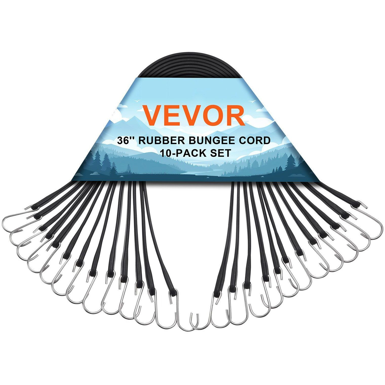 VEVOR 10 Pcs Flat Bungee Cord Set 20 mm Heavy Duty Bungee Straps with S-Hook 36"