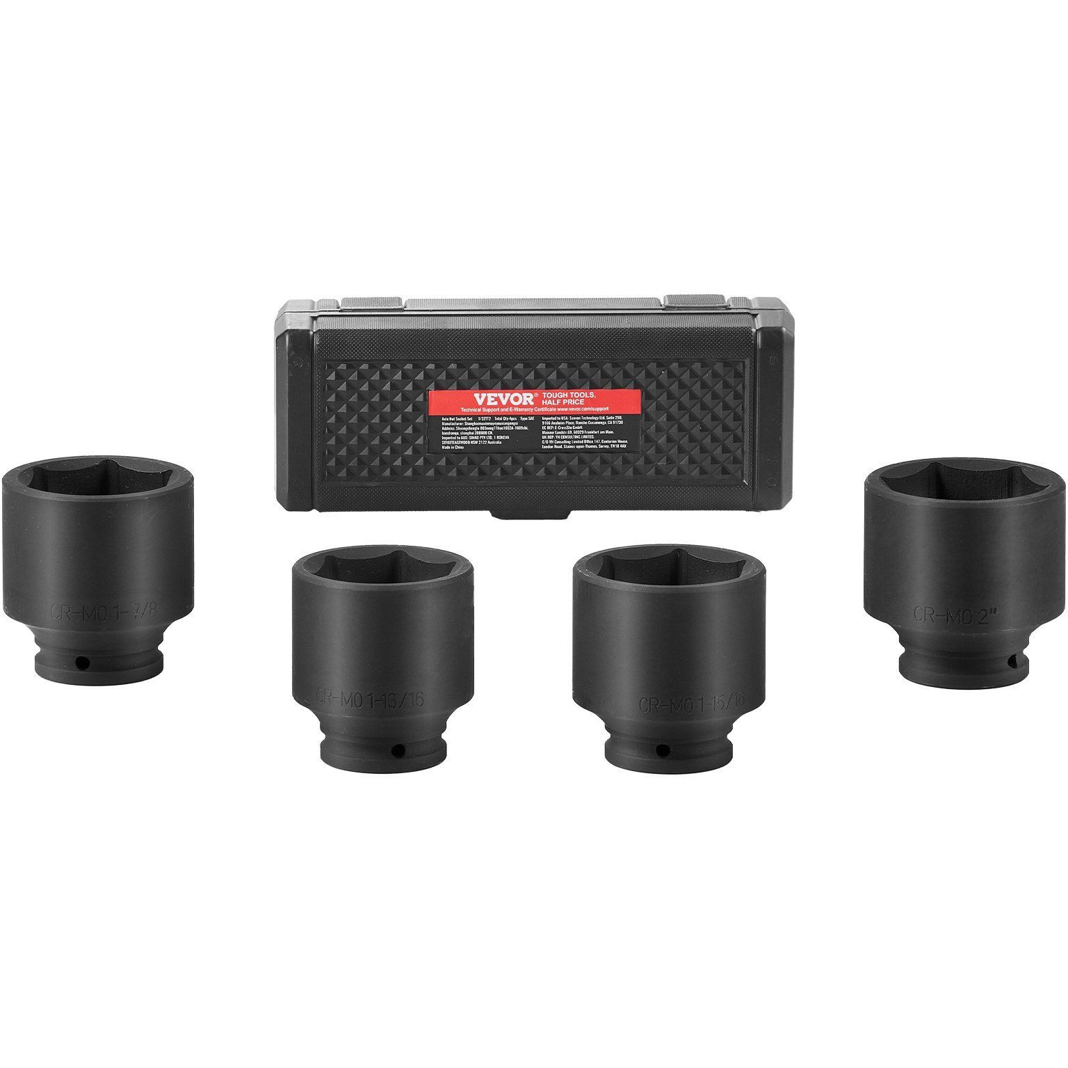 VEVOR Axle Nut Impact Socket Set 1/2" Drive 6-Point 4PCS SAE Spindle Nut Socket