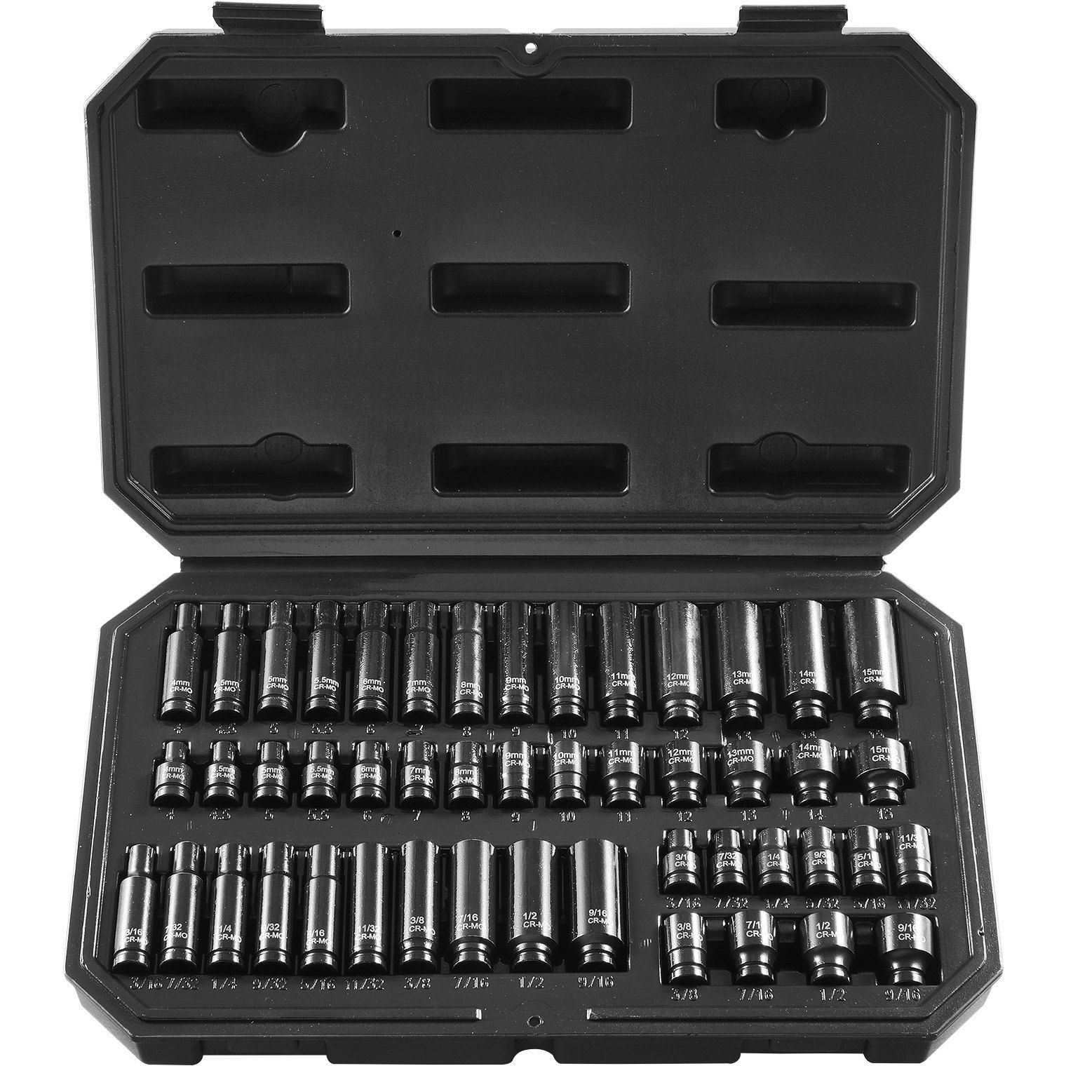 VEVOR Impact Sockets Set 48pcs 6-Point 1/4" Drive Bit Ratchet Tool Kit Case