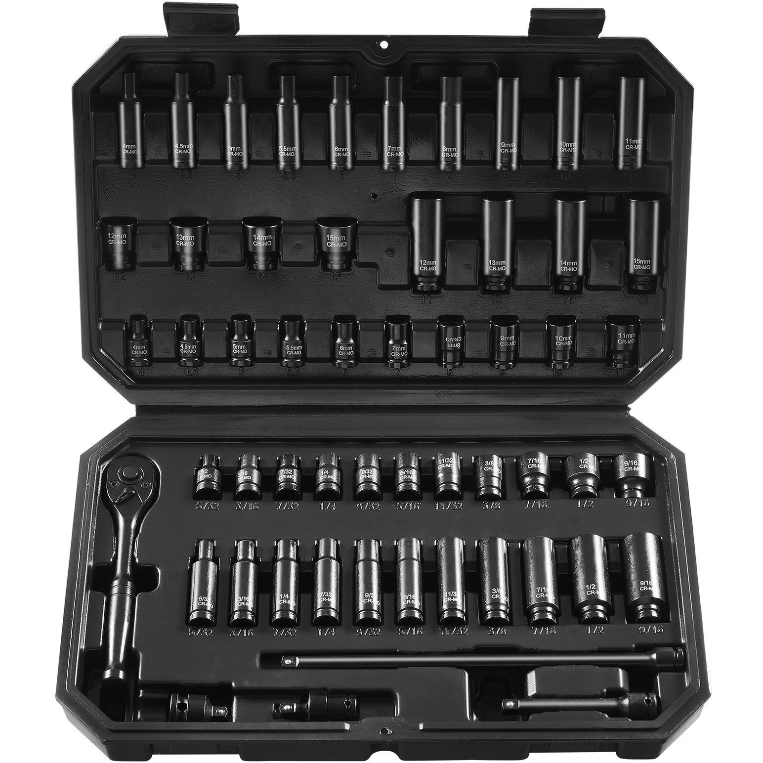 VEVOR Impact Sockets Set 55pcs 6-Point 1/4" Drive Bit Ratchet Tool Kit Case