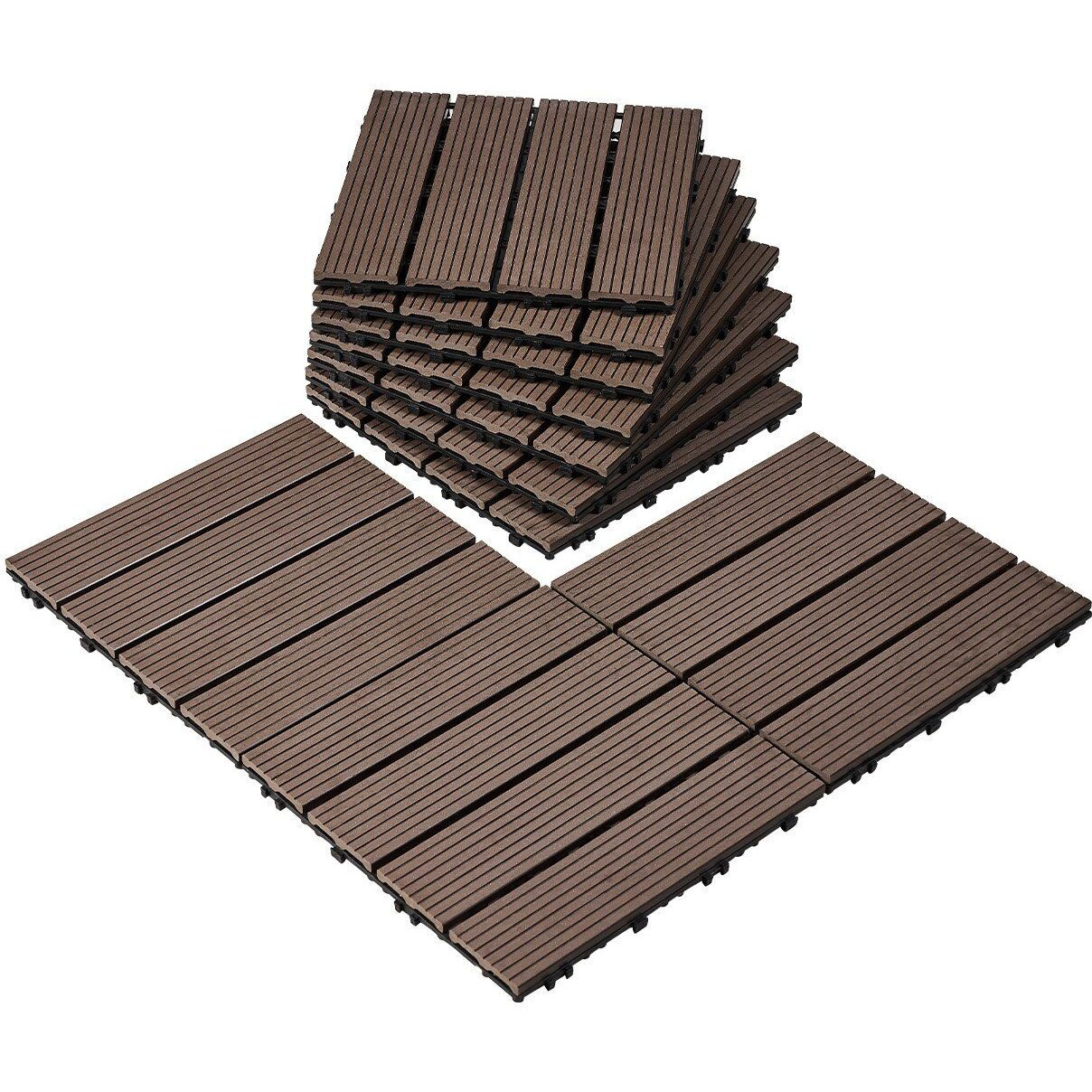 VEVOR Interlocking Deck Tiles Plastic Wood 10 Pack 12&quotx12" Waterproof for Porch
