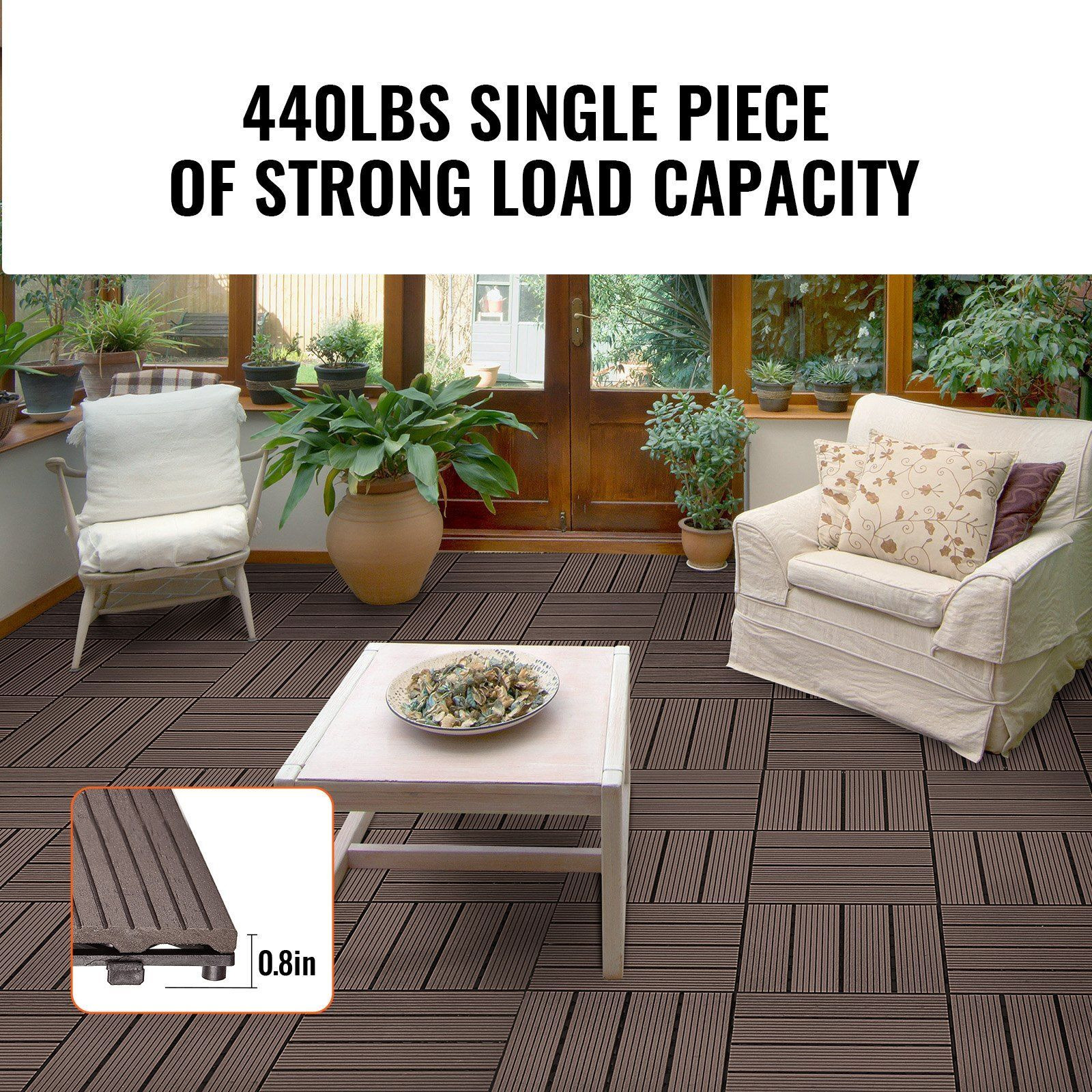 VEVOR Interlocking Deck Tiles Plastic Wood 10 Pack 12&quotx12" Waterproof for Porch