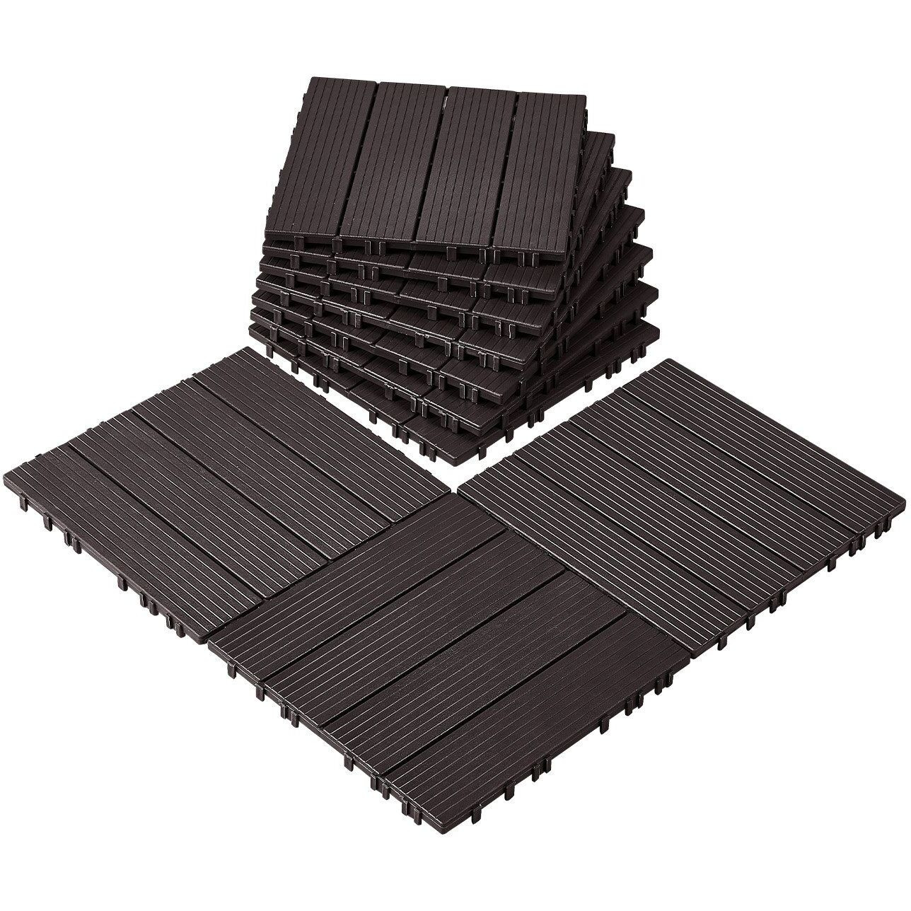VEVOR Interlocking Deck Tiles 10 Pack 12&quotx12" Waterproof for Porch Dark Brown