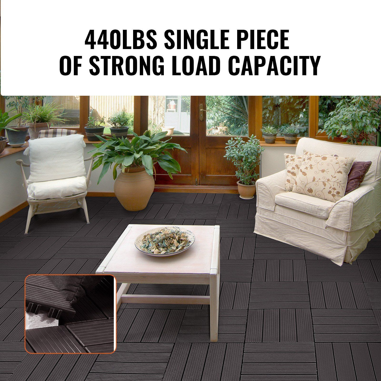 VEVOR Interlocking Deck Tiles 10 Pack 12&quotx12" Waterproof for Porch Dark Brown