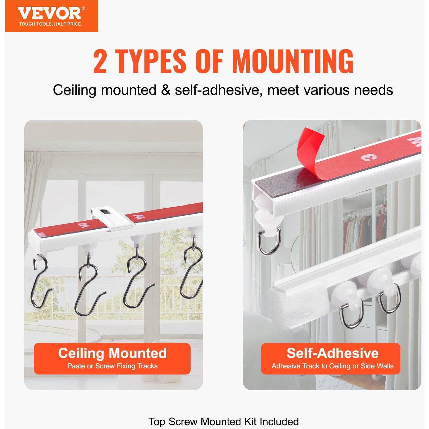VEVOR Ceiling Curtain Track Set 9.9 FT/3 Meter Self Adhesive Room Divider White