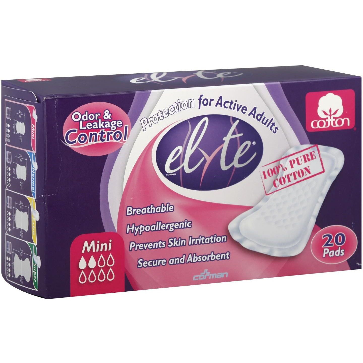 Elyte Light cotton Incontinence Pads - Mini - 4 In X 8 In - 20 Pack(D0102H5Kg3P)