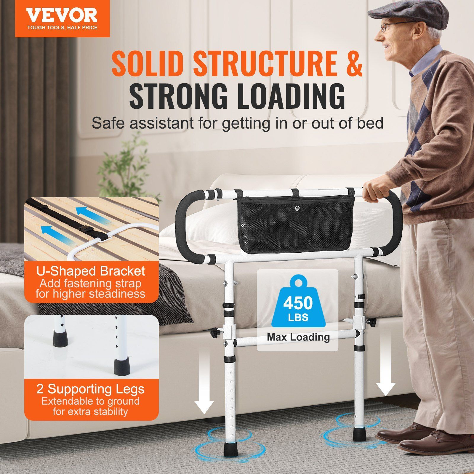 VEVOR Bed Rails for Elderly Adults 180 Foldable Bed Rails for Seniors 450LBS
