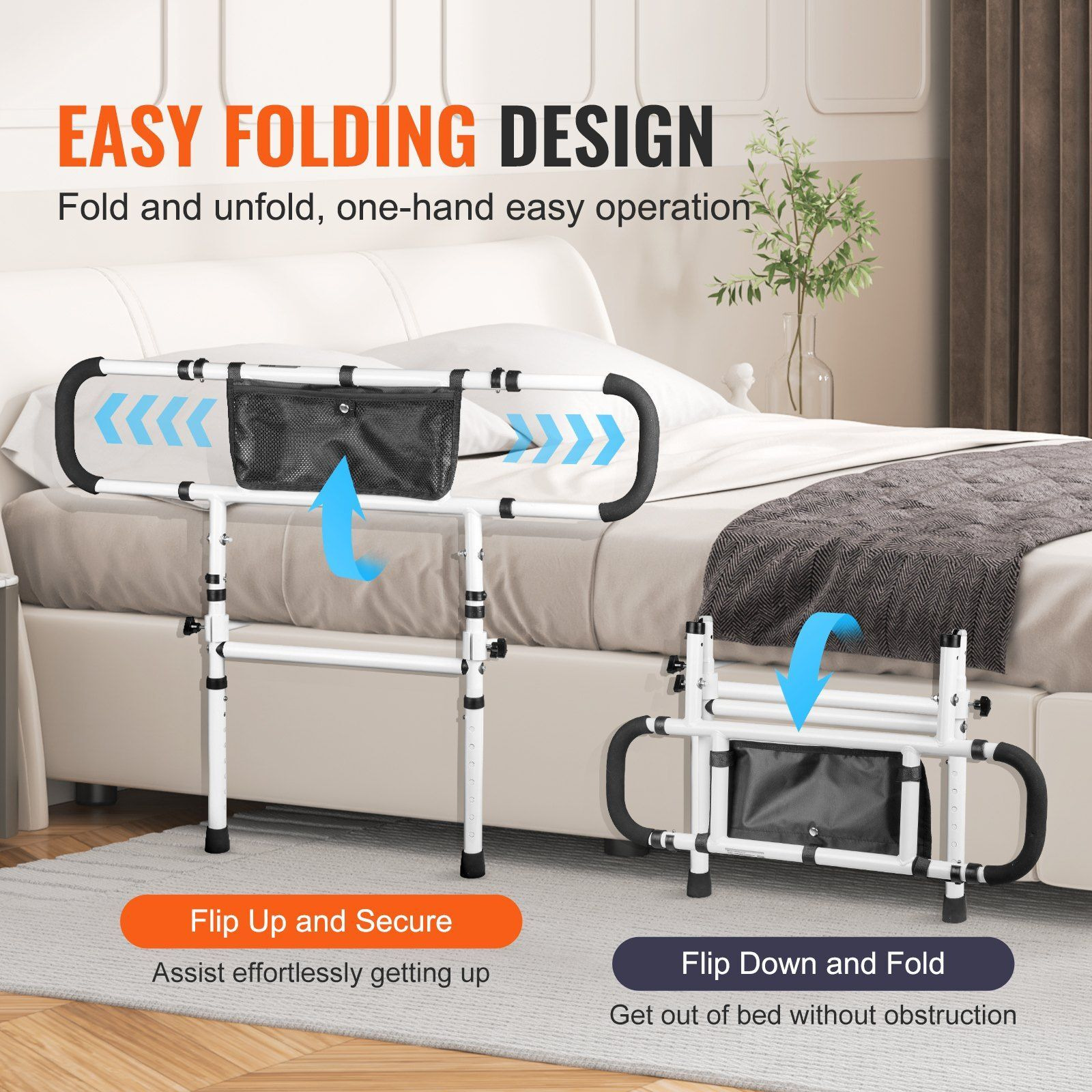 VEVOR Bed Rails for Elderly Adults 180 Foldable Bed Rails for Seniors 450LBS