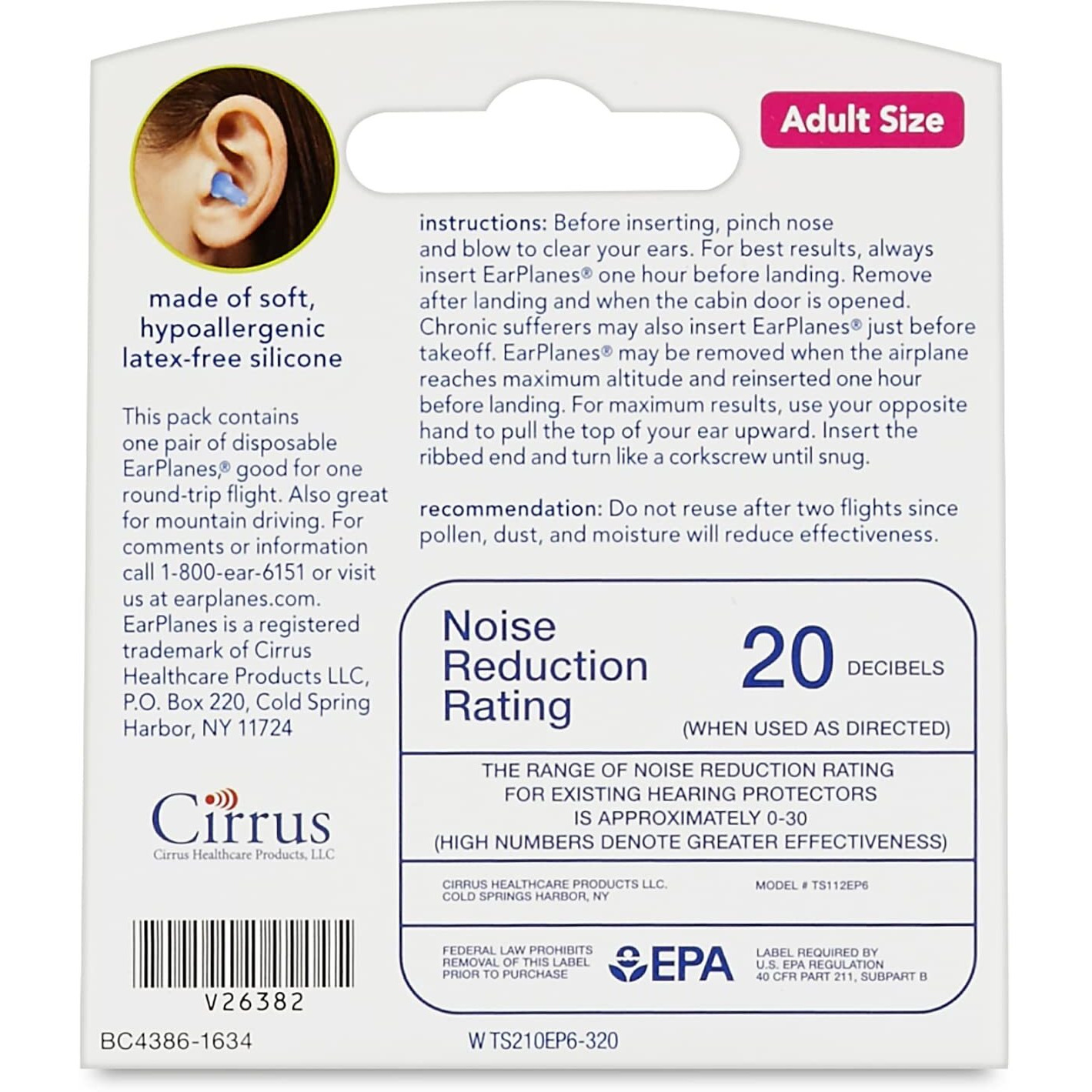 Original Child EarPlanes by Cirrus Healthcare Ear Plugs Airplane Travel Ear Protection 1 Pair, Size-Small