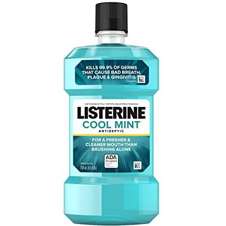 Listerine Cool Mint Antiseptic Oral Care Mouthwash to Kill 99% of Germs That Cause Bad Breath, Plaque and Gingivitis, ADA-Accepted, 8.5 Fl Oz