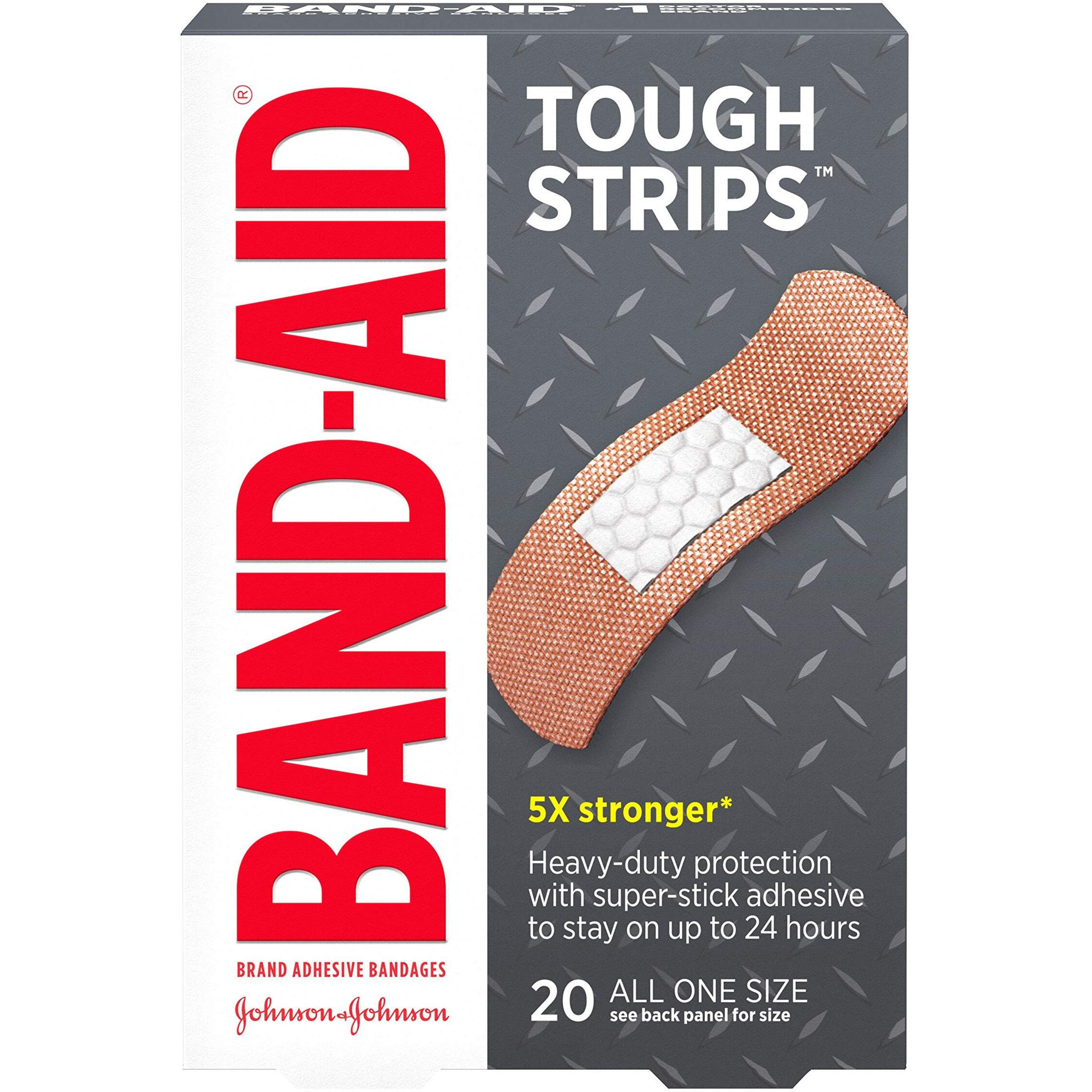 Band-Aid Brand Tough Strips Adhesive Bandage for Minor Cuts & Scrapes, All One Size, 20 ct