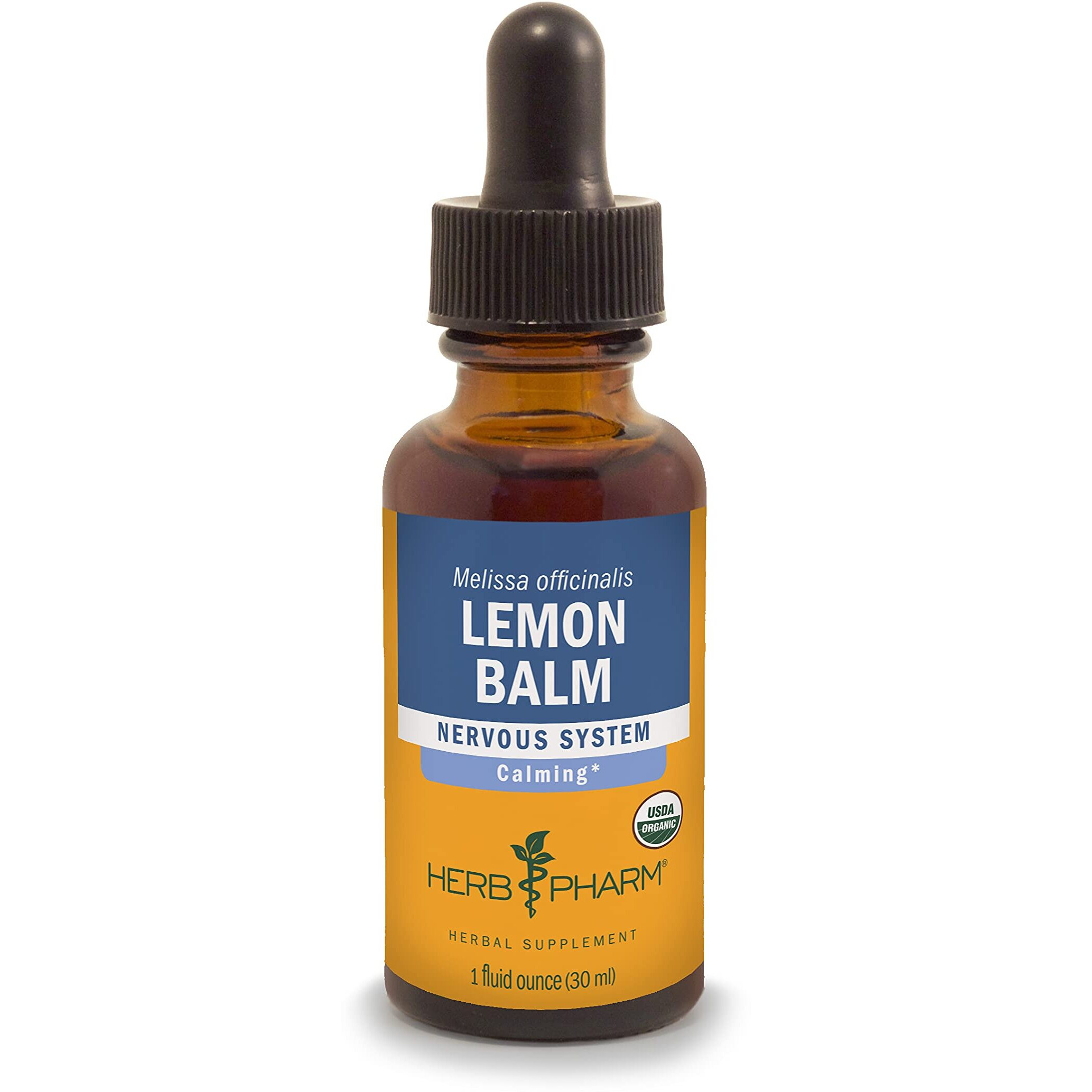 Herb Pharm Certified Organic Lemon Balm Liquid Extract for Calming Nervous System Support, Organic Cane Alcohol, 1 Ounce